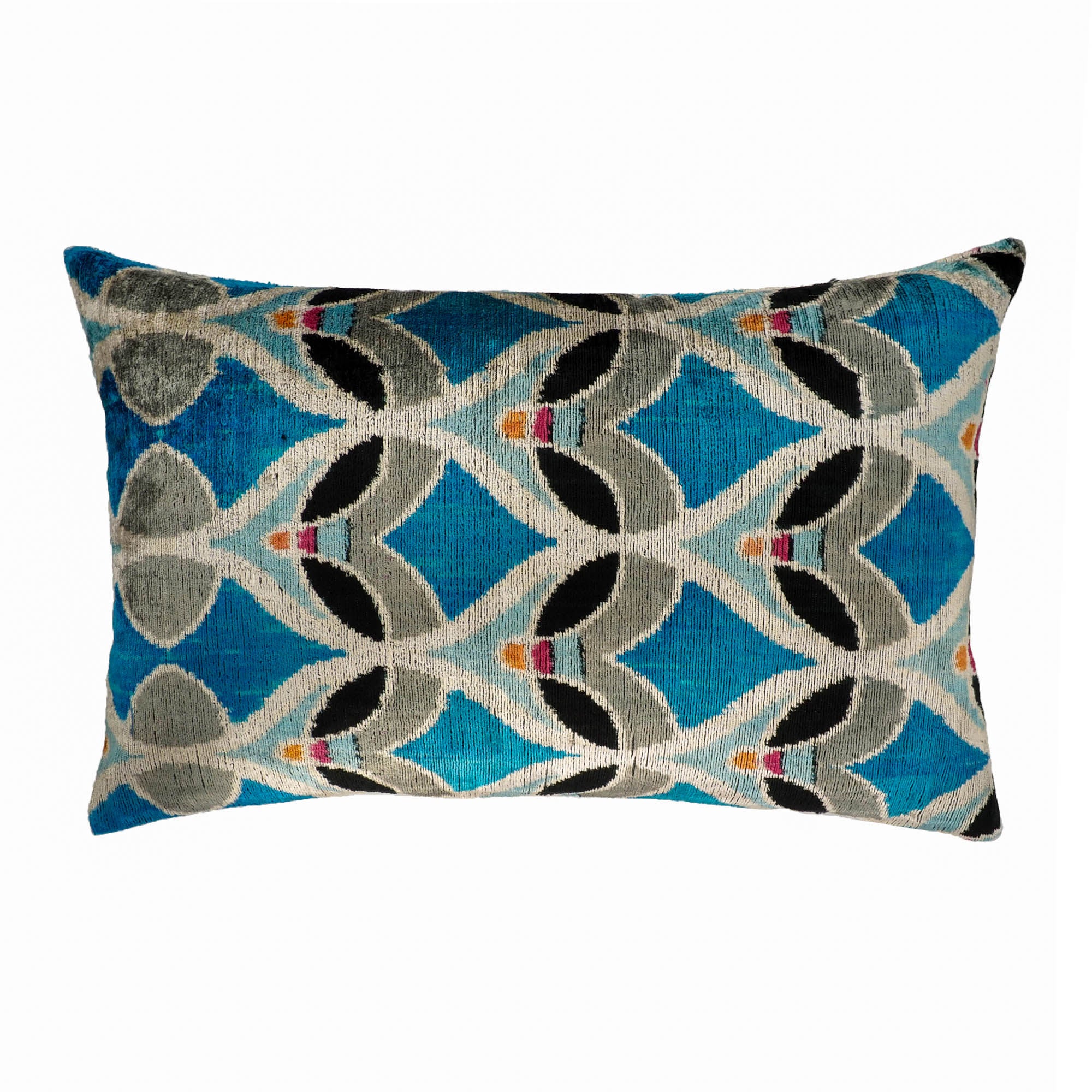 "Chouchou Touch Windsor Silk Velvet Ikat Pillow Cover, 16 x 24, showcasing traditional Ikat weaving in rich silk velvet fabric for a refined look.