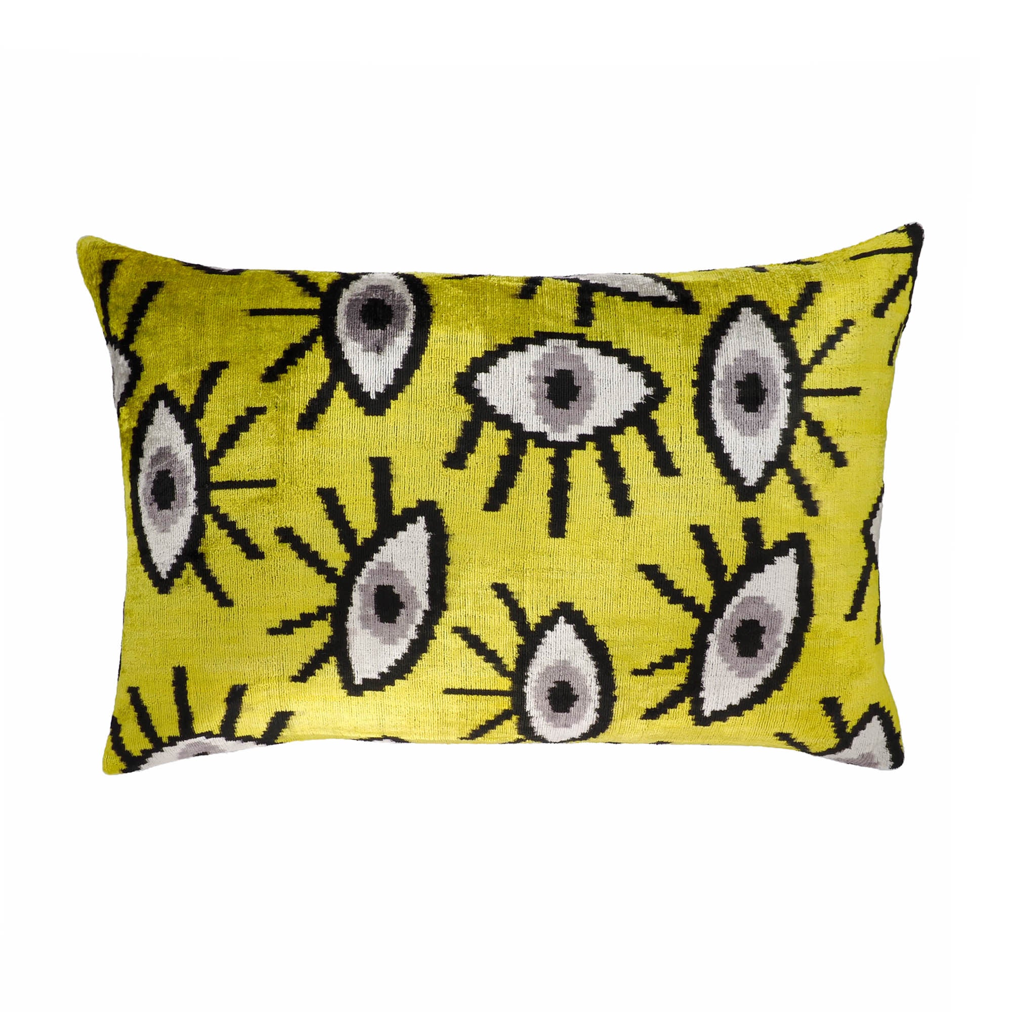 Yellow Eyes Silk Velvet Ikat Throw Pillow Cover 16 X 24 Chouchou