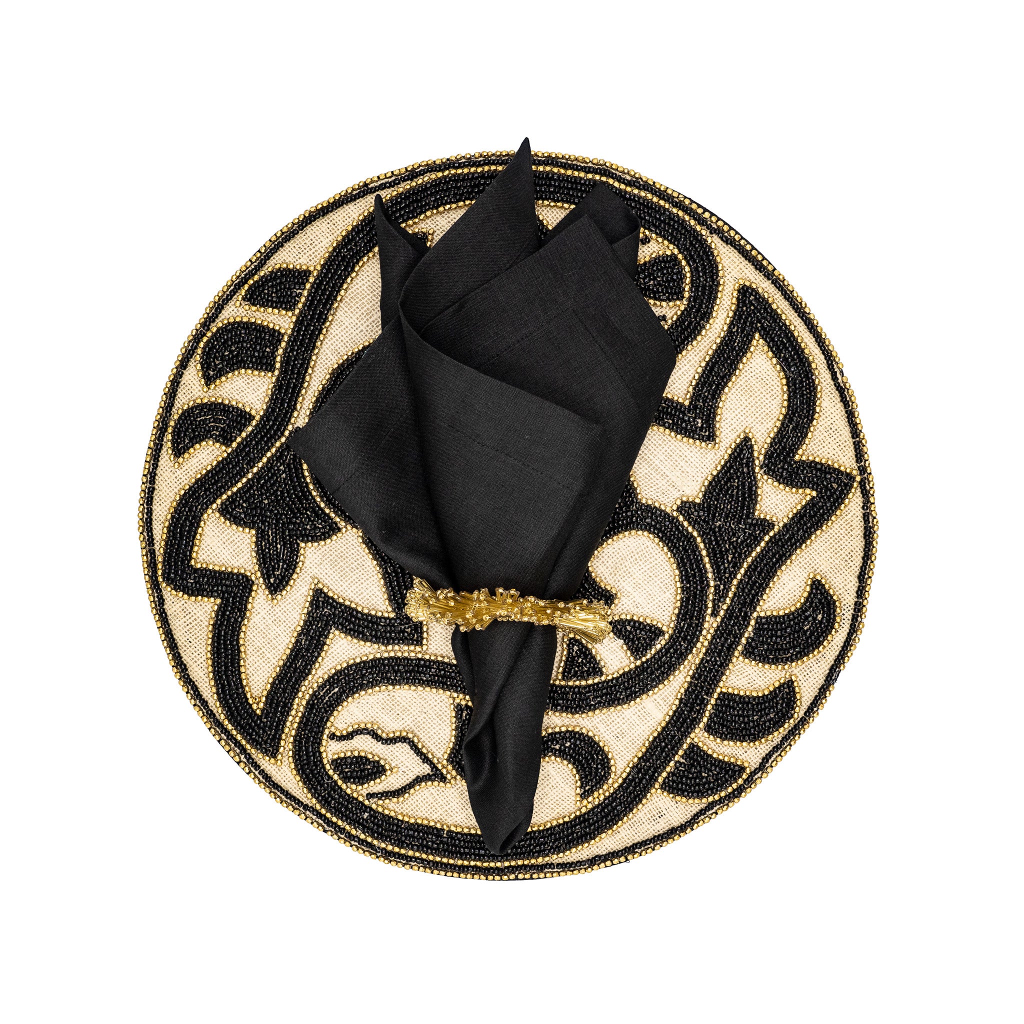 Chouchou Touch Athena Placemats, crafted with gold and black glass beads, bringing depth and shine to your dining table.