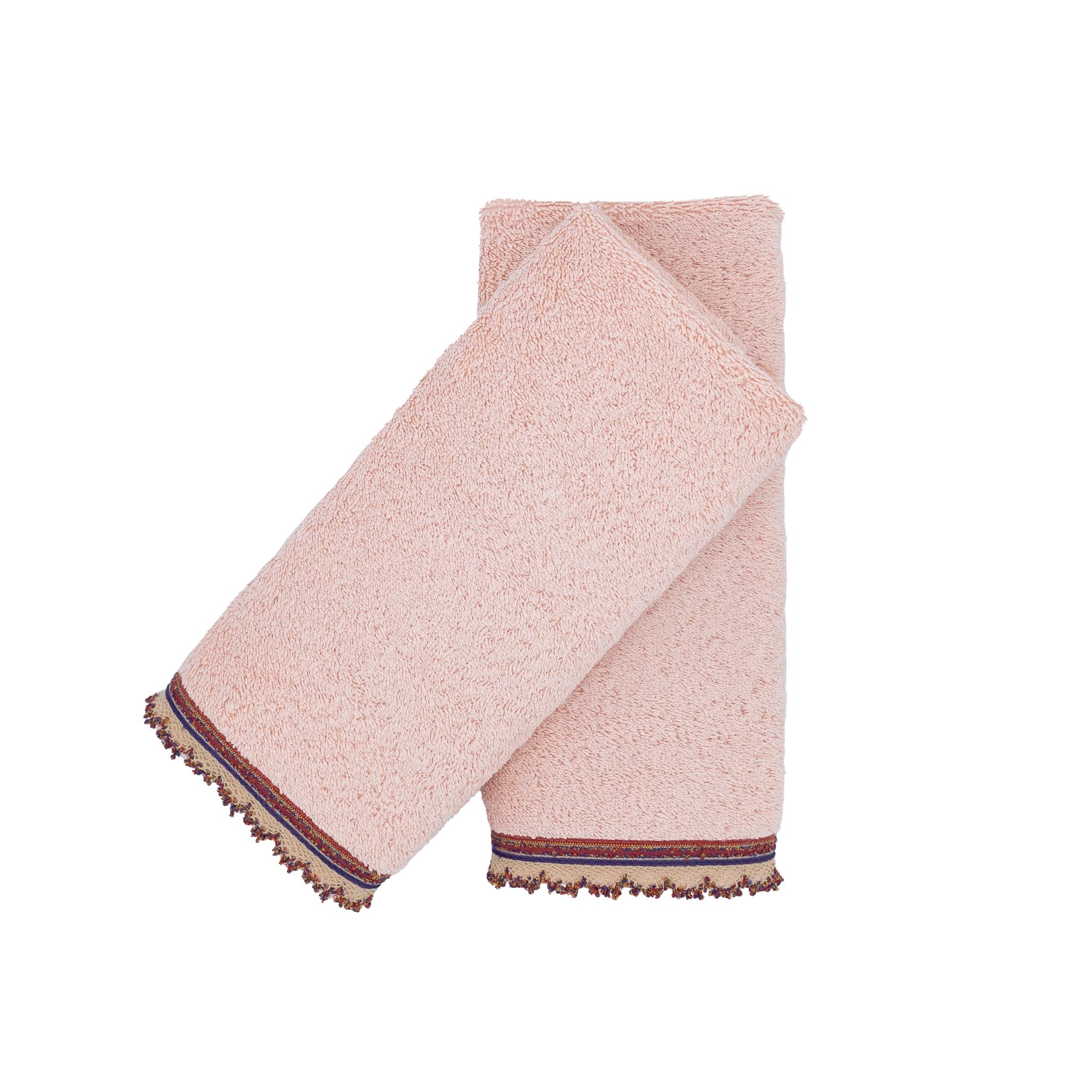Blush Guest Towels With Embroidered Borders, Set of 2