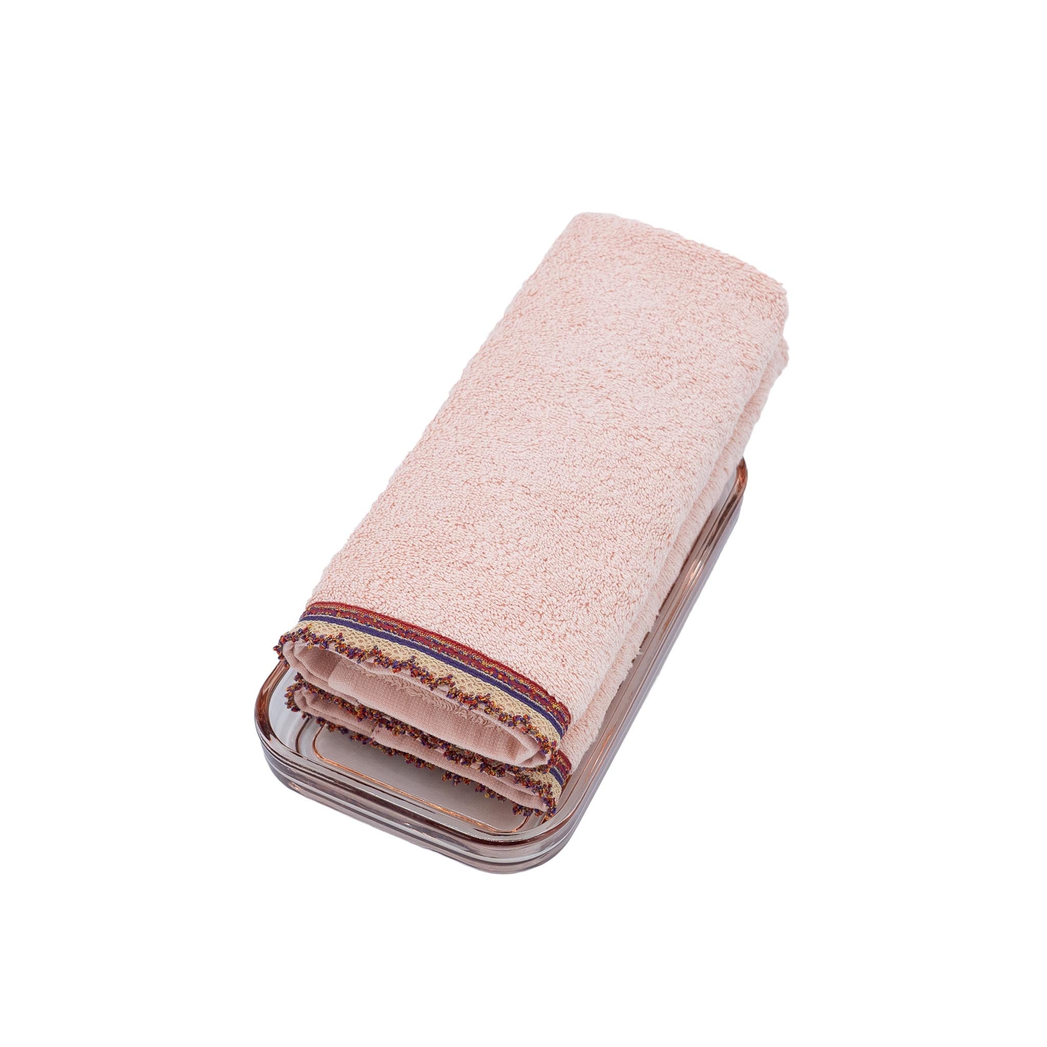 Blush Guest Towels With Embroidered Borders, Set of 2