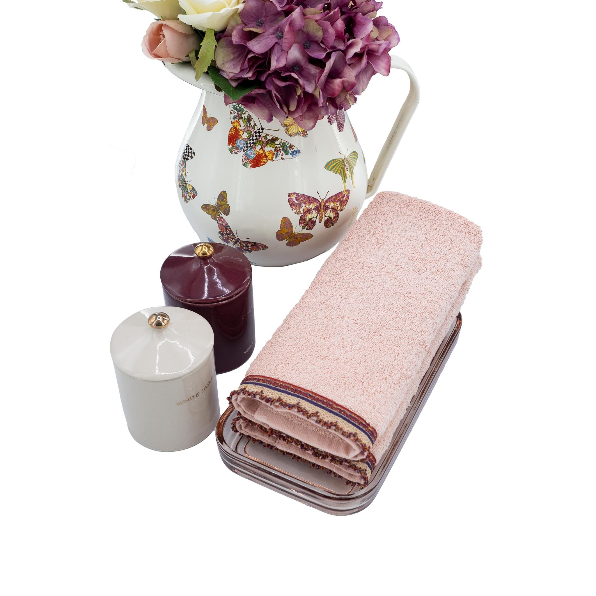 Blush Guest Towels With Embroidered Borders, Set of 2