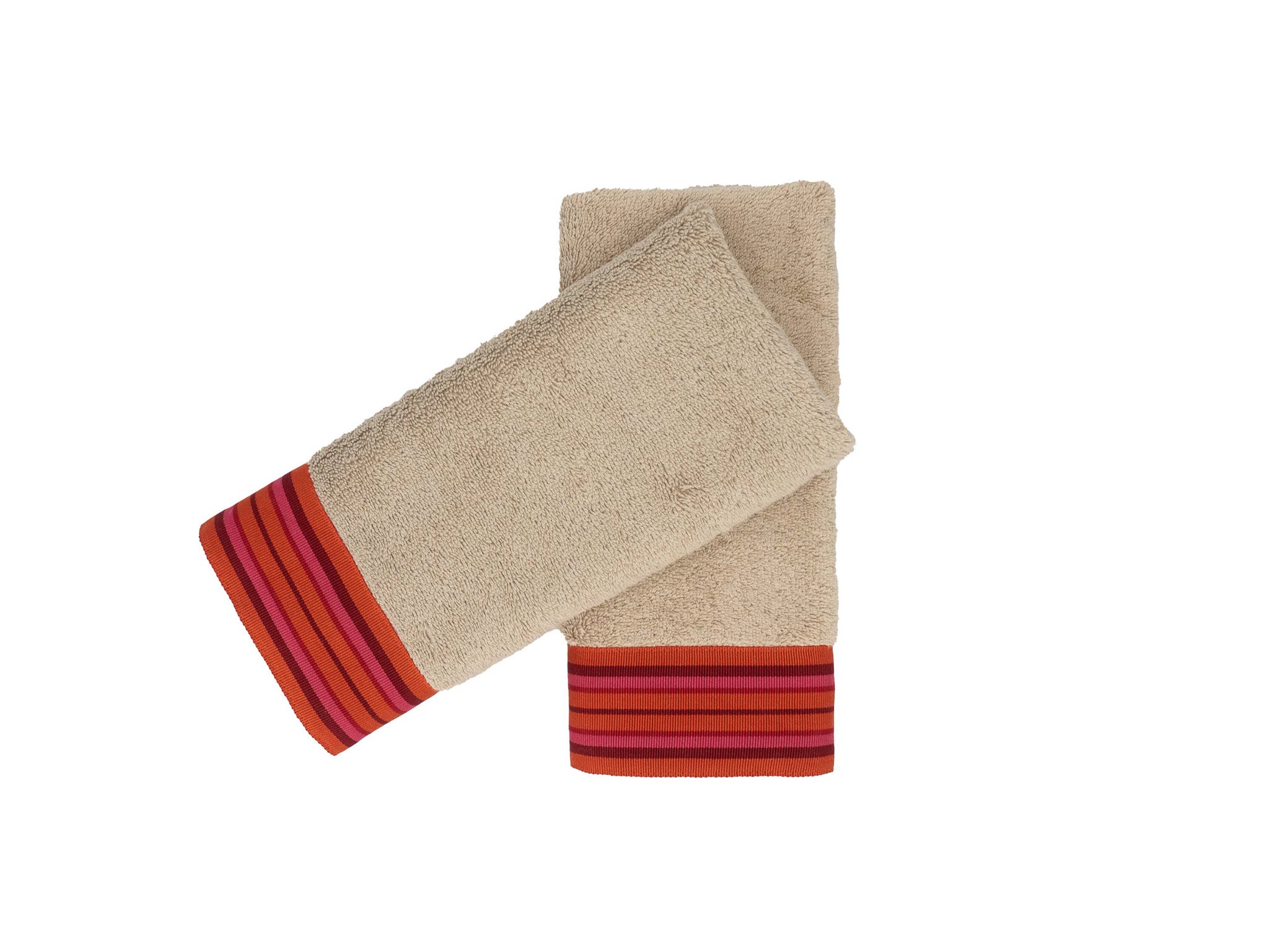 Camel Towels With Red Borders, Set of 2