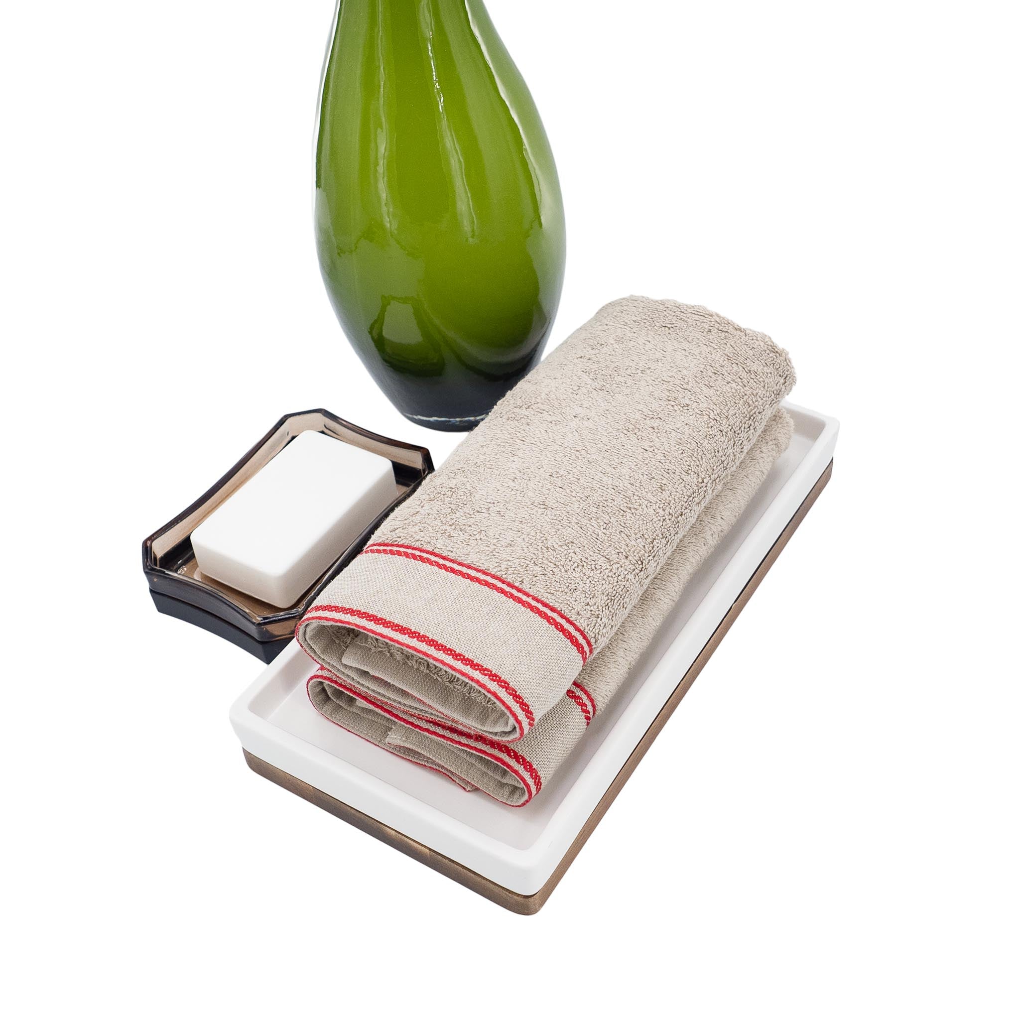 Camel Guest Towels With Red Chain Linen Borders, Set of 2