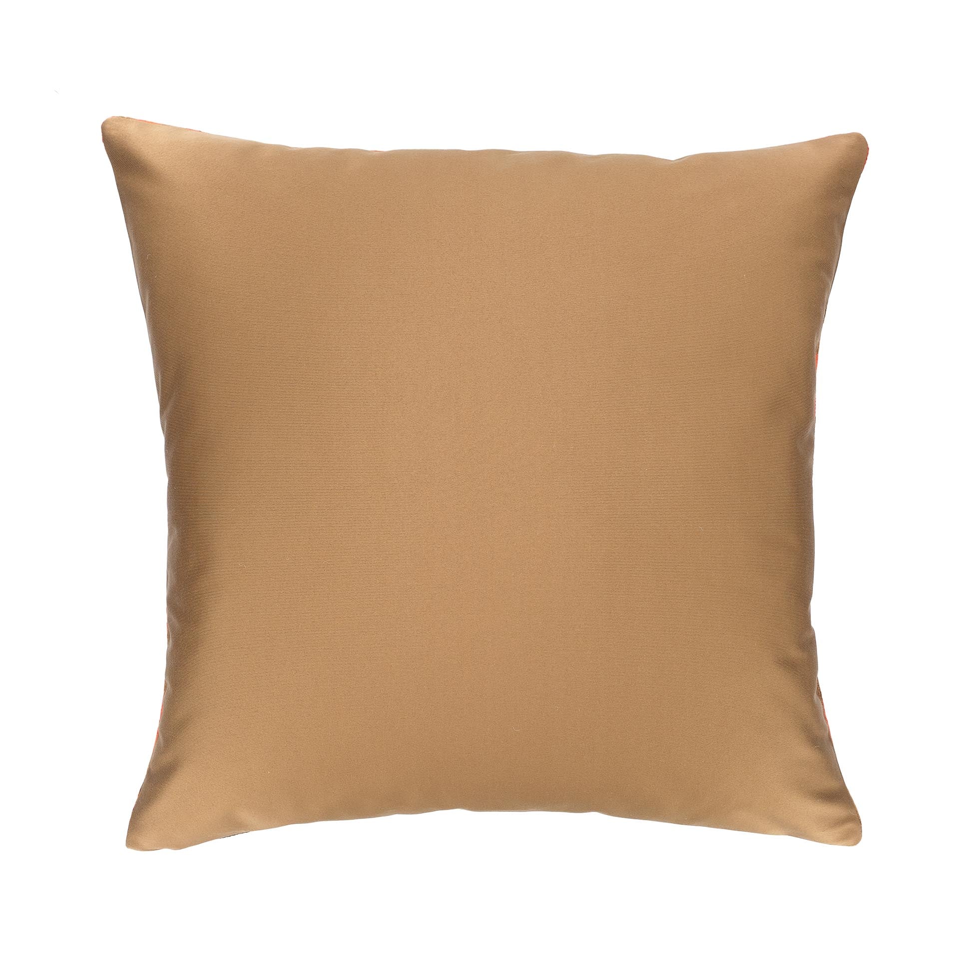 Decorative ikat pillow with a zigzag chevron motif in rich orange and brown hues.