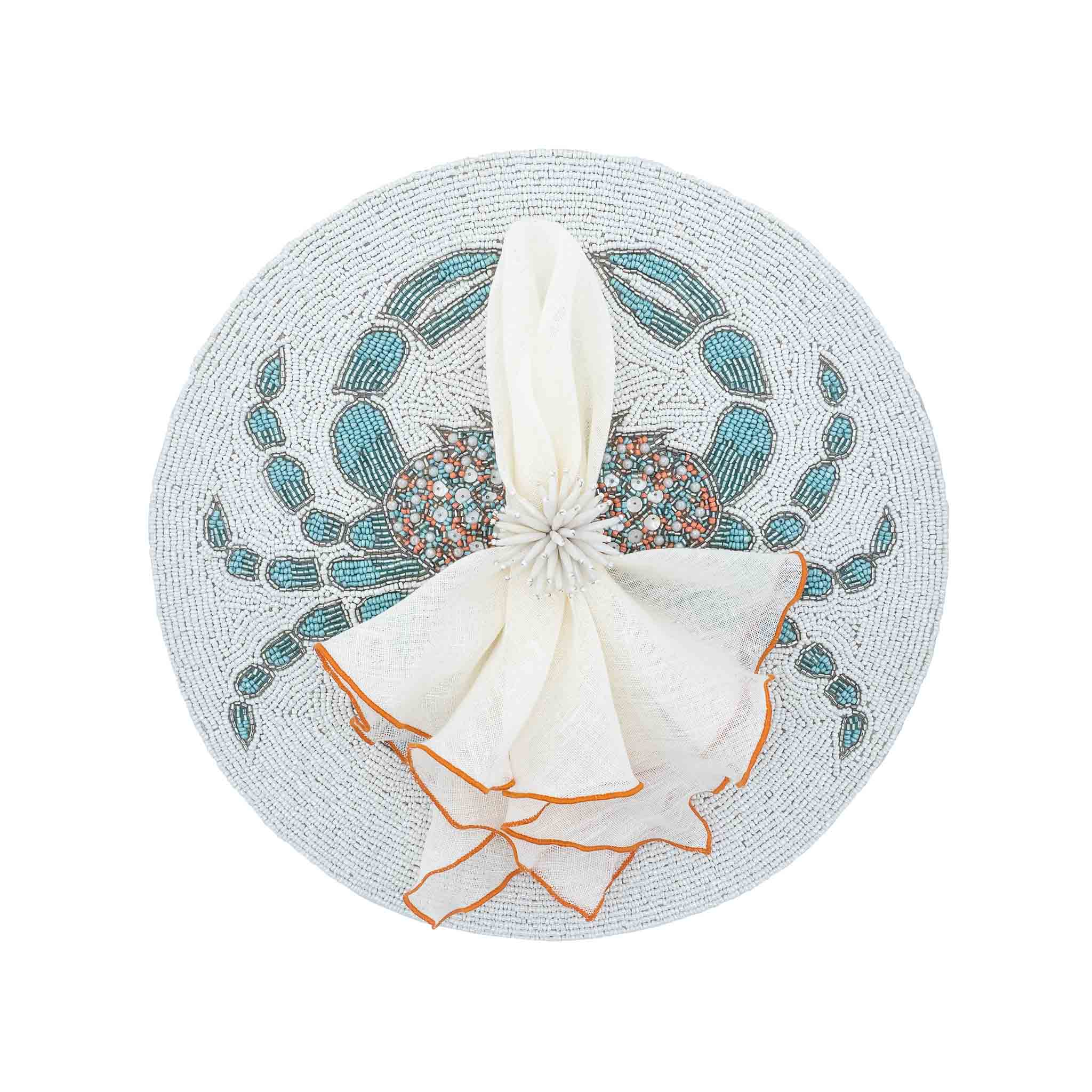 Set of 2 Crabs glass beaded placemats, designed for kitchen and dining enthusiasts who appreciate high-end, tactile tableware.