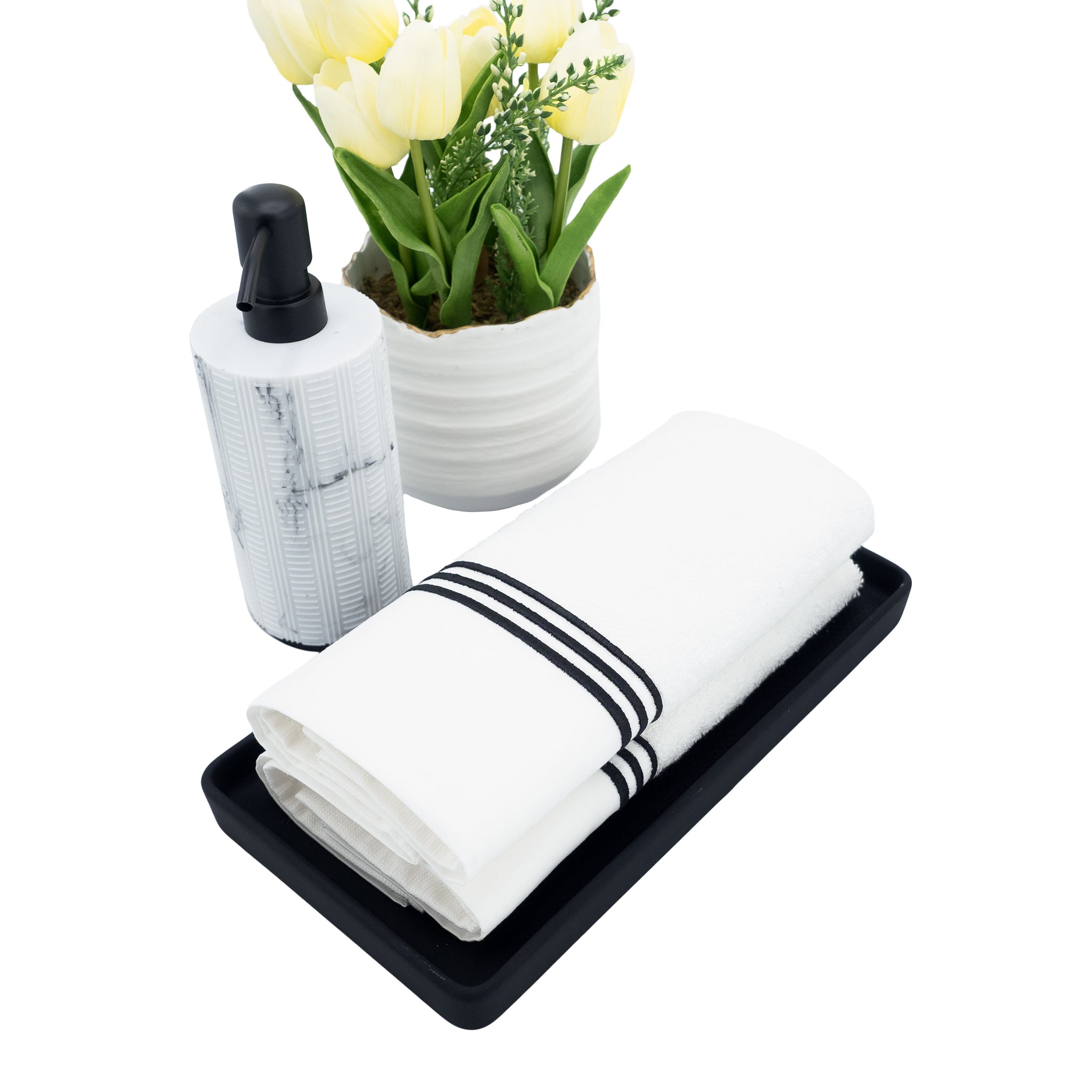 Guest Towels With Black Stripe French Borders, Set of 2