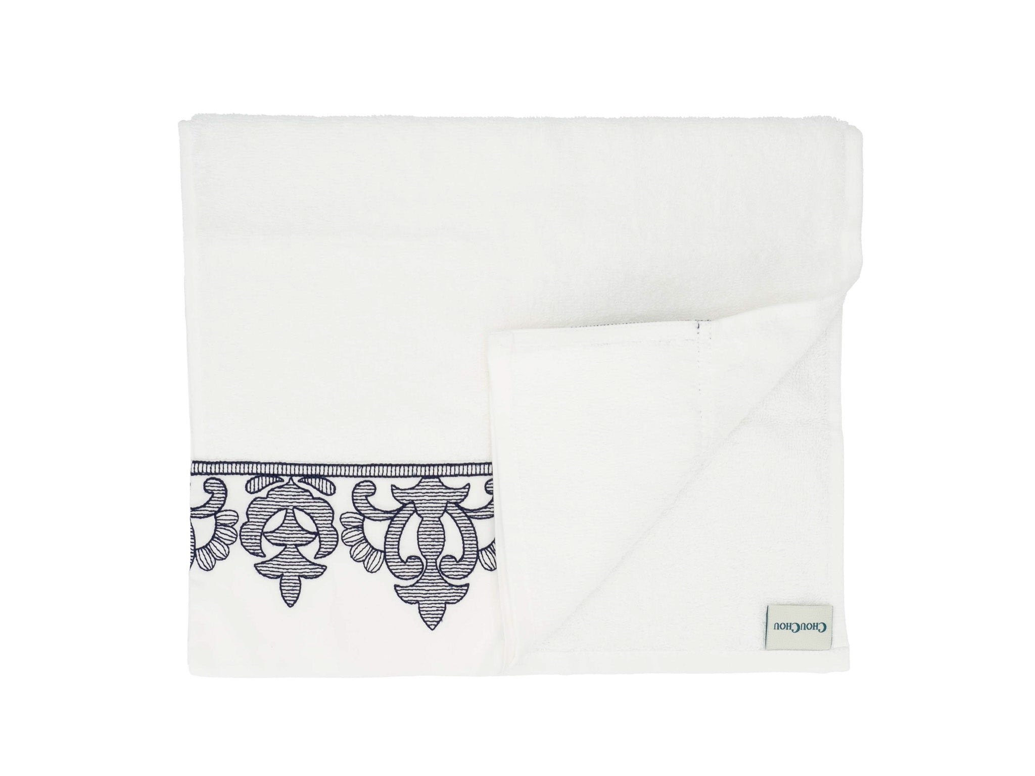 White Guest Towels Fleur de Lis French Border, Set of 2