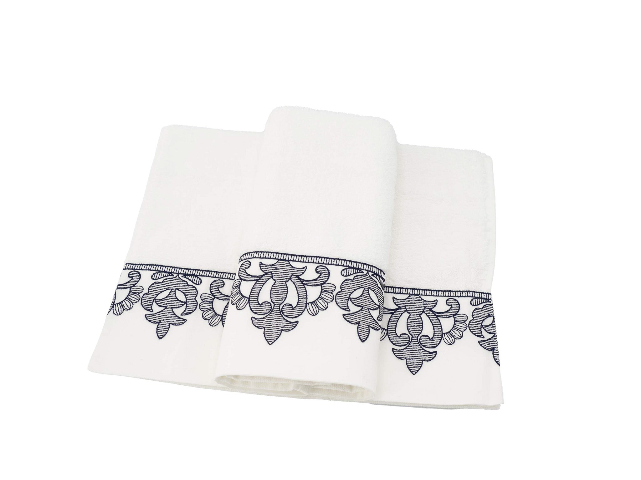 White Guest Towels Fleur de Lis French Border, Set of 2