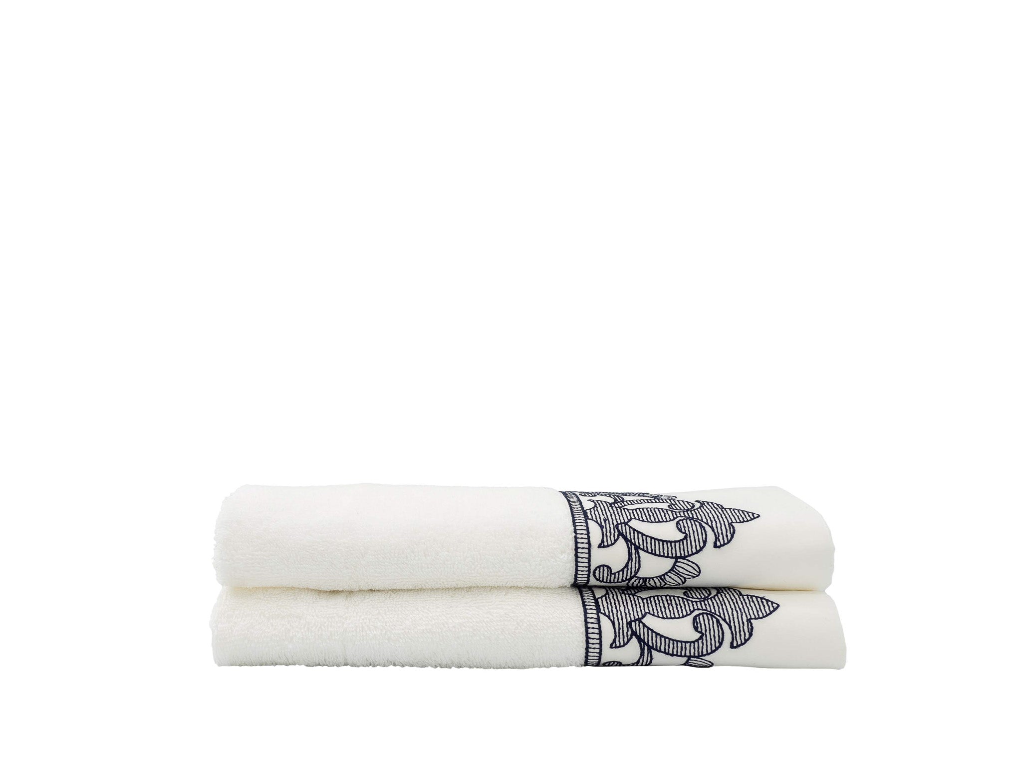 White Guest Towels Fleur de Lis French Border, Set of 2