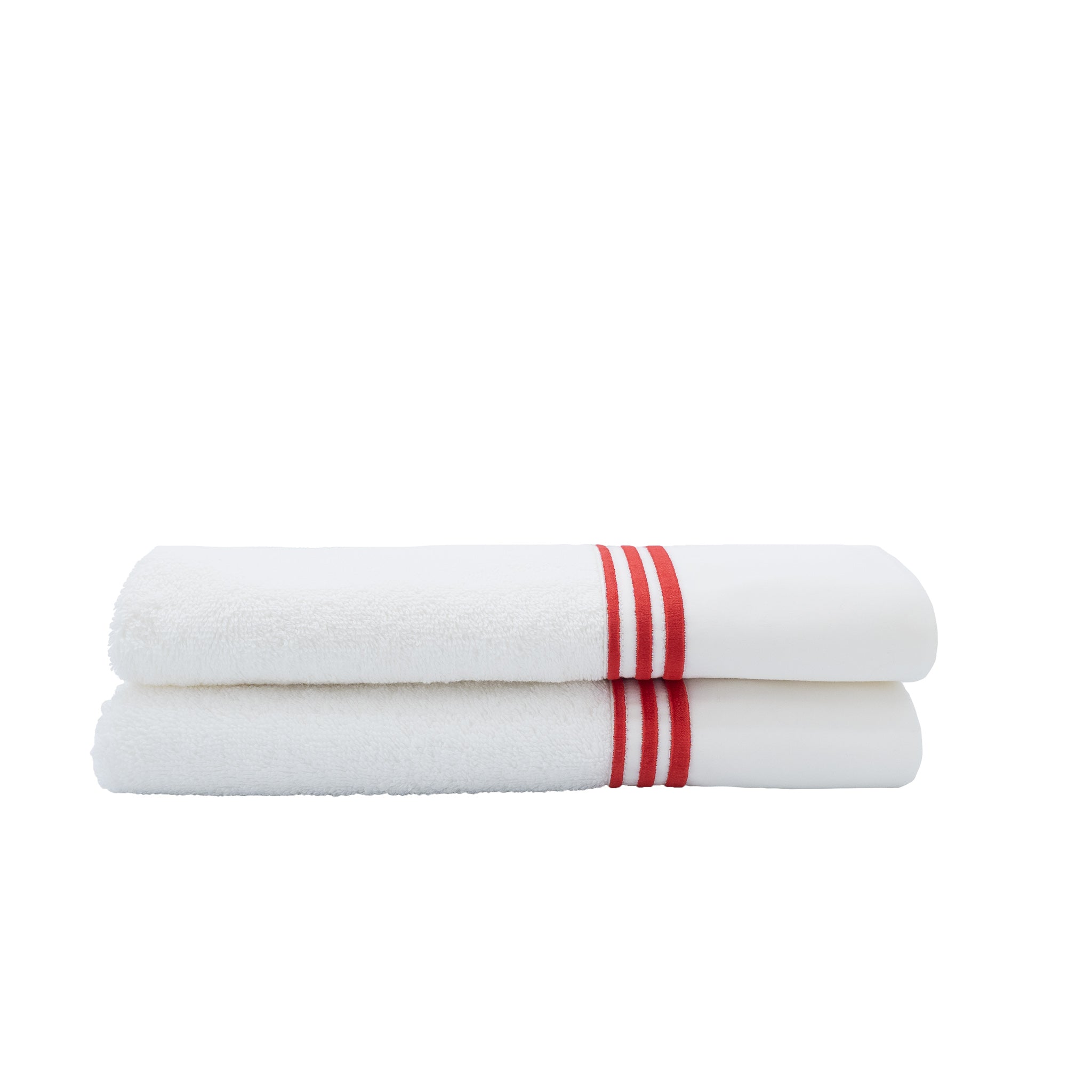 Guest Towels With Red Stripe French Borders, Set of 2