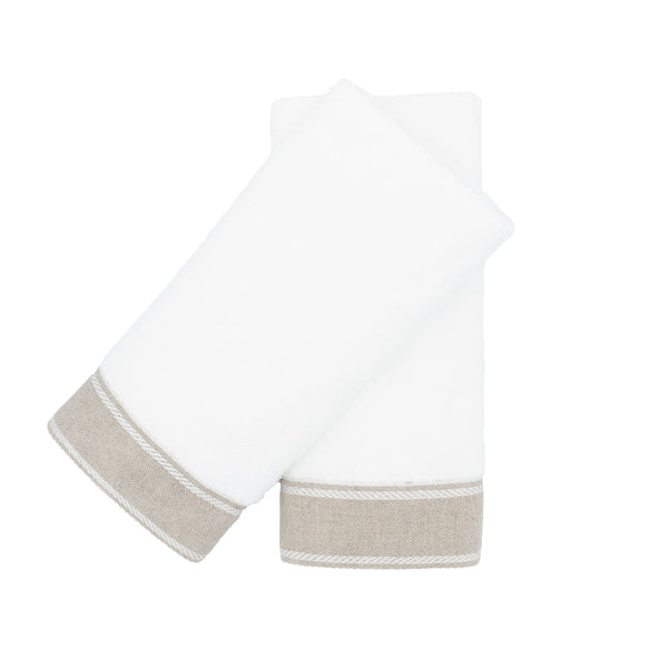 Guest Towels With White Chain Linen Borders, Set of 2