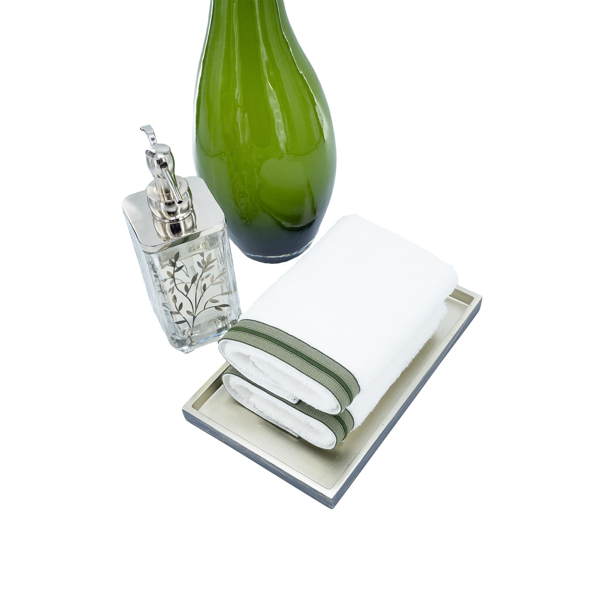 Guest Towels With Green Borders, Set of 2