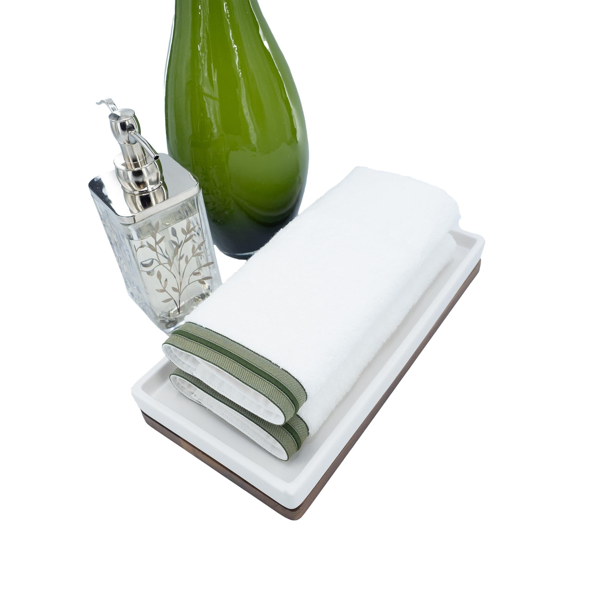 Guest Towels With Green Borders, Set of 2