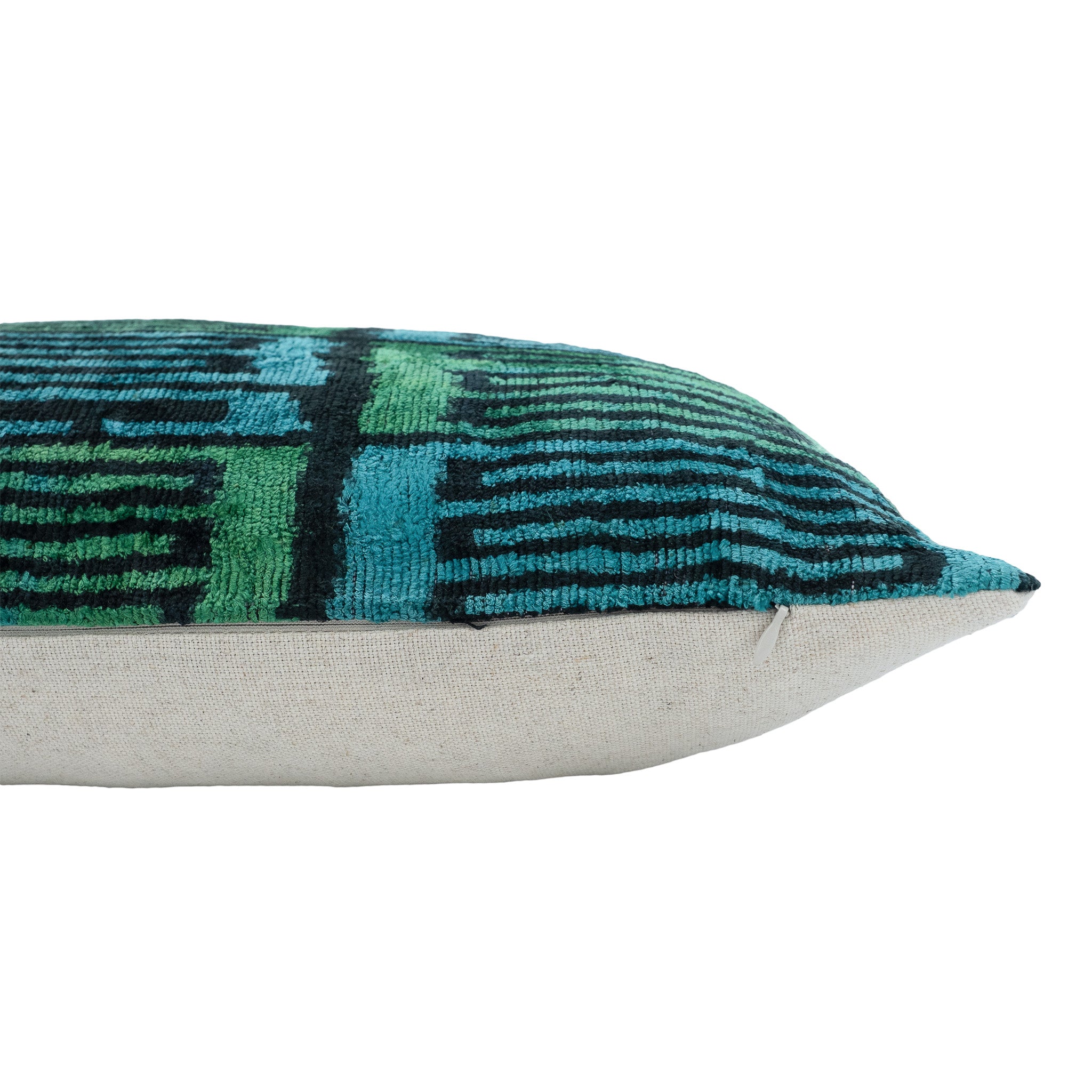 Elegant Highlands-patterned Ikat pillow cover, 16" x 24", offering a luxurious and tactile decor piece.