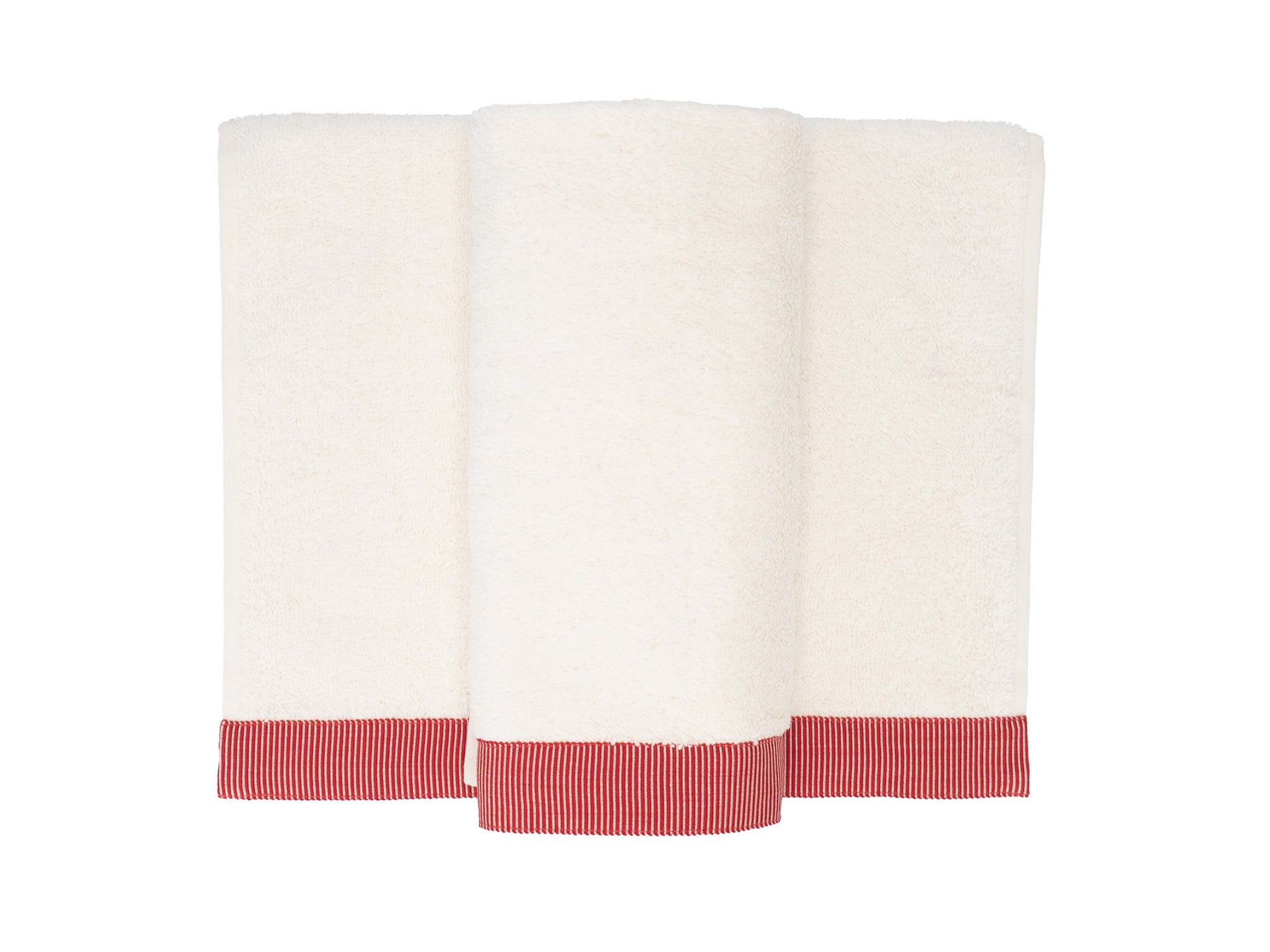 Ivory Guest Towels With Red Stripes, Set of 2