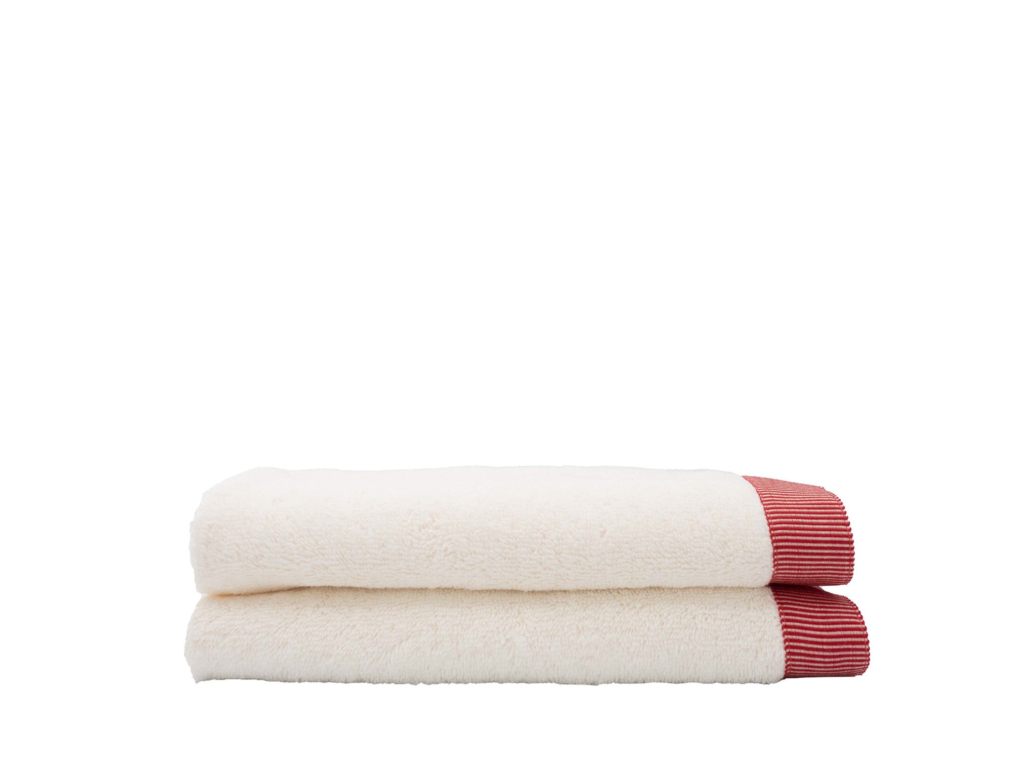 Ivory Guest Towels With Red Stripes, Set of 2