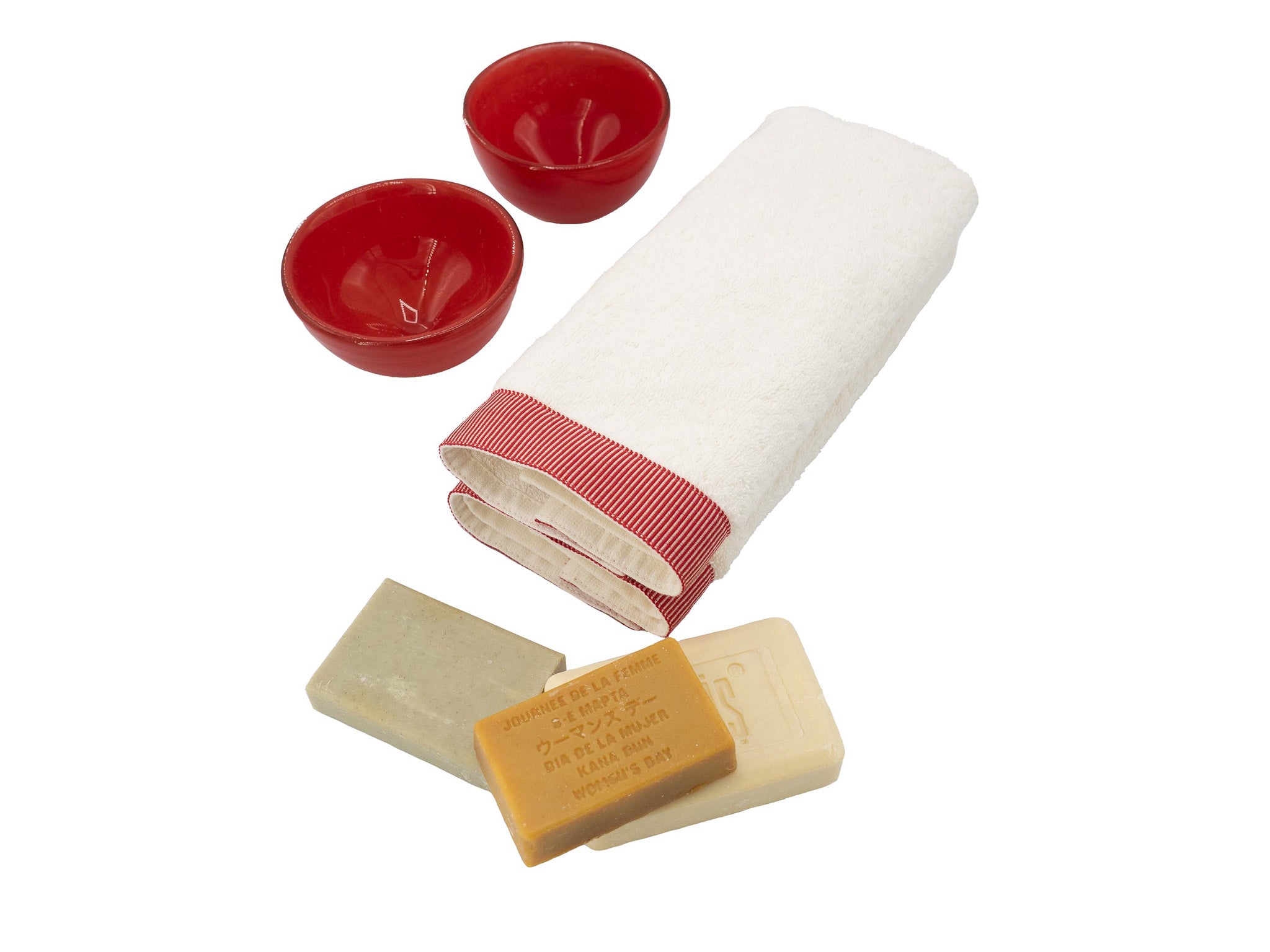 Ivory Guest Towels With Red Stripes, Set of 2