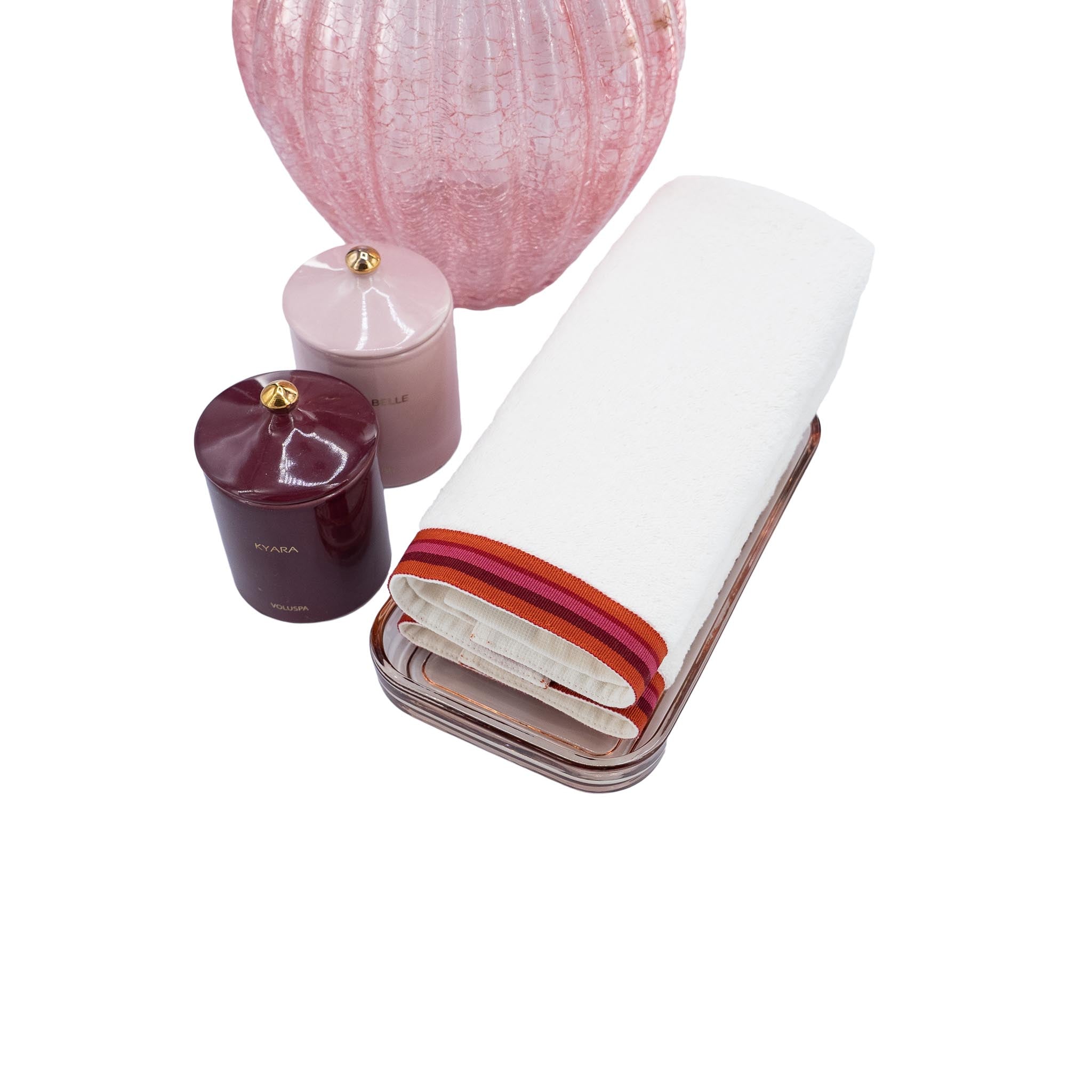 Ivory Guest Towels With Red Stripes Set of 2