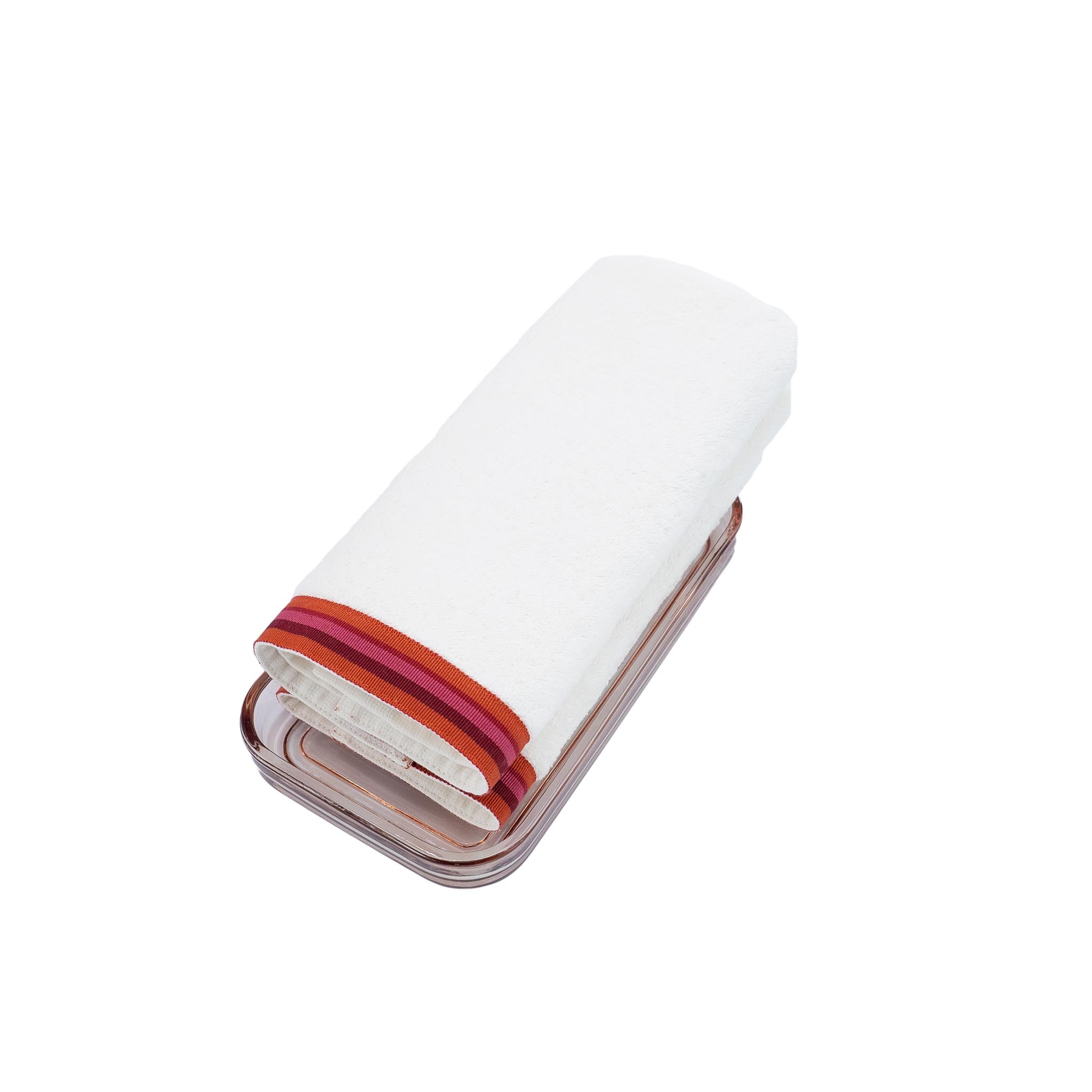 Ivory Guest Towels With Red Stripes Set of 2