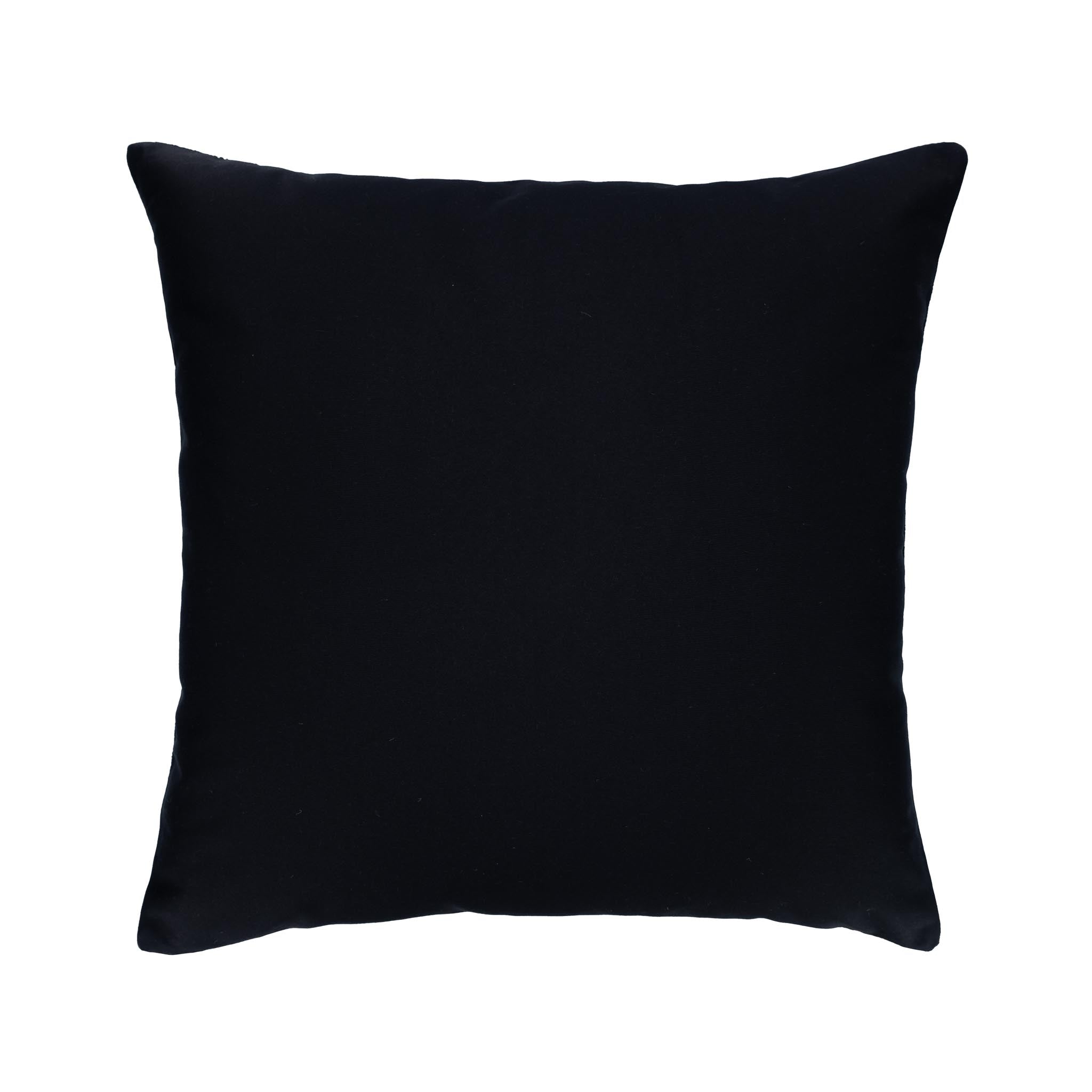 Lagoon Black Silk Velvet Ikat Pillow, 20" x 20", featuring a bold black and white geometric design.