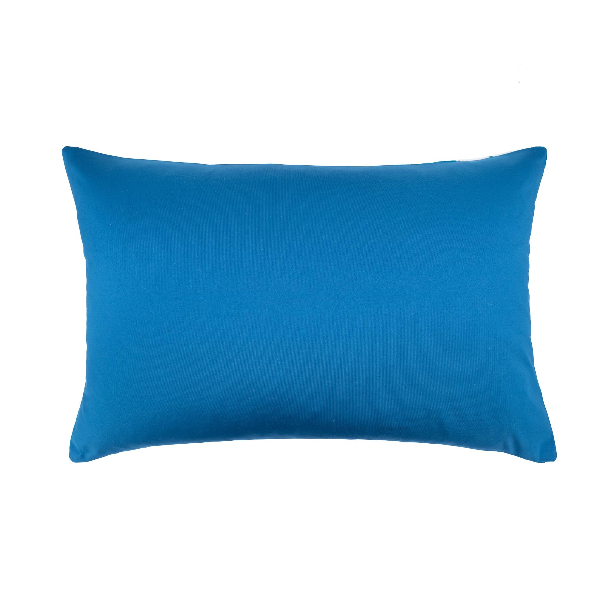 Lagoon blue ikat pillow cover featuring bold crisscross geometric design.