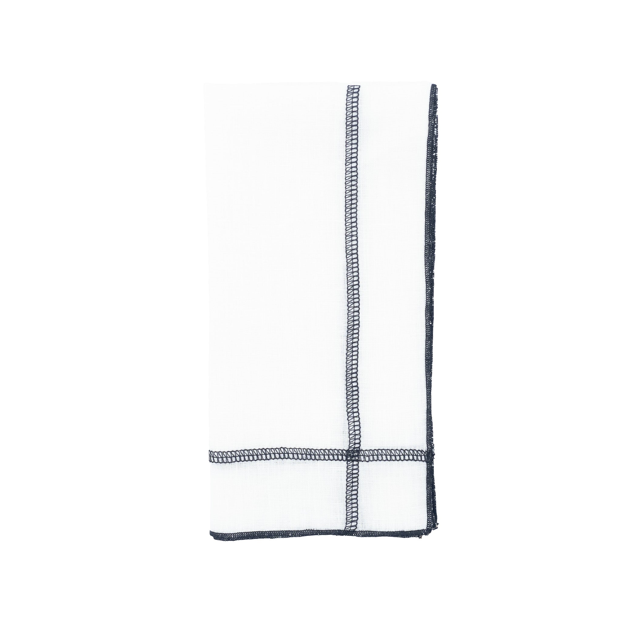Handmade linen napkins with decorative black double stitching, perfect for both formal events and casual family gatherings.