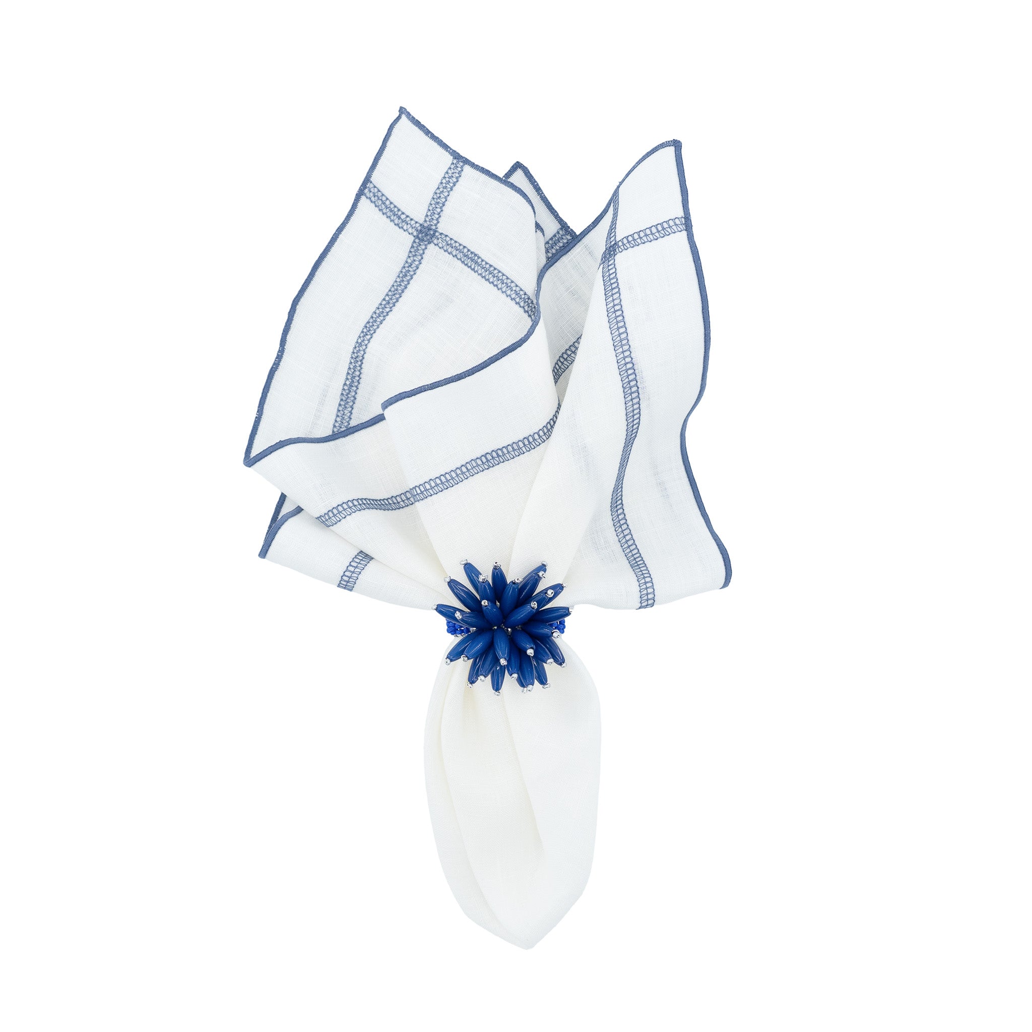 Luxurious linen napkins with blue double stitching, designed to enhance your tabletops for any occasion.