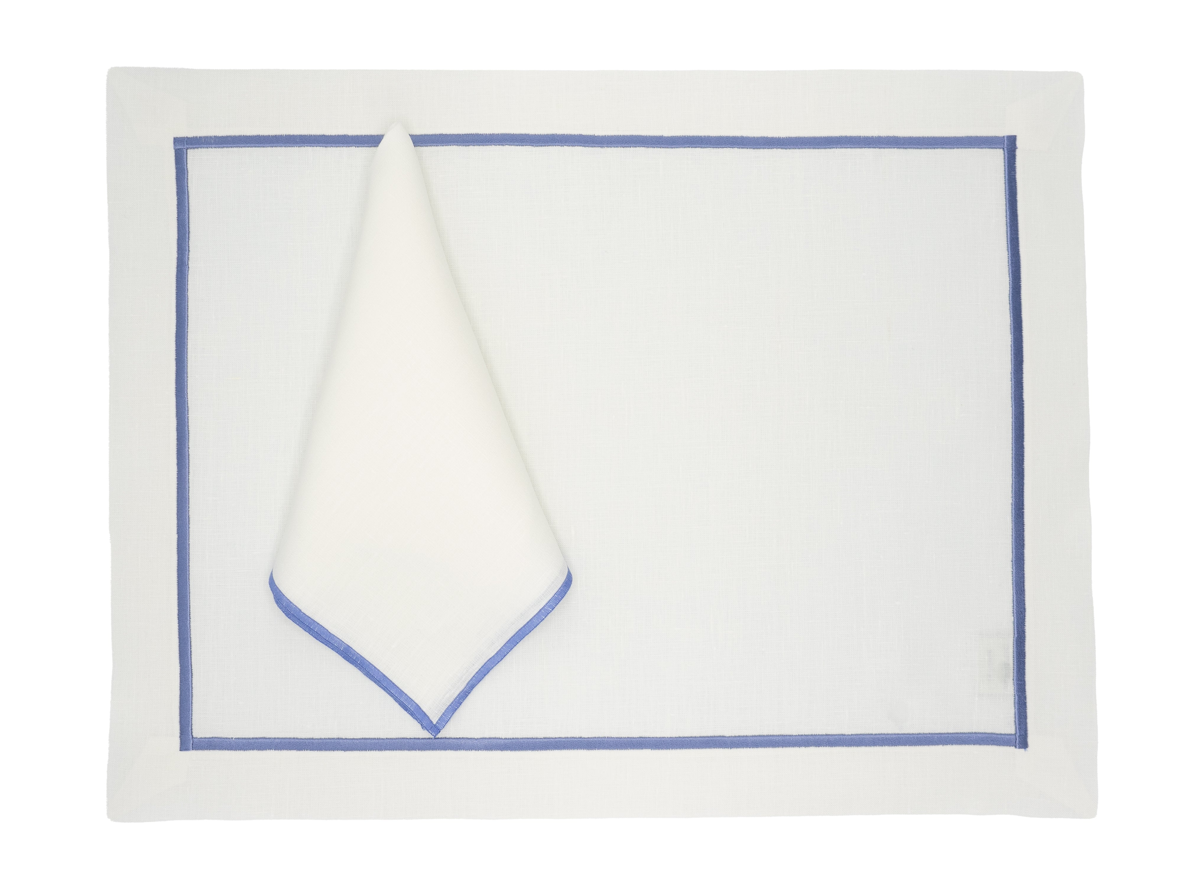 Handmade linen placemats with blue stitched borders, set of 4, designed to elevate your dining table with a touch of elegance.