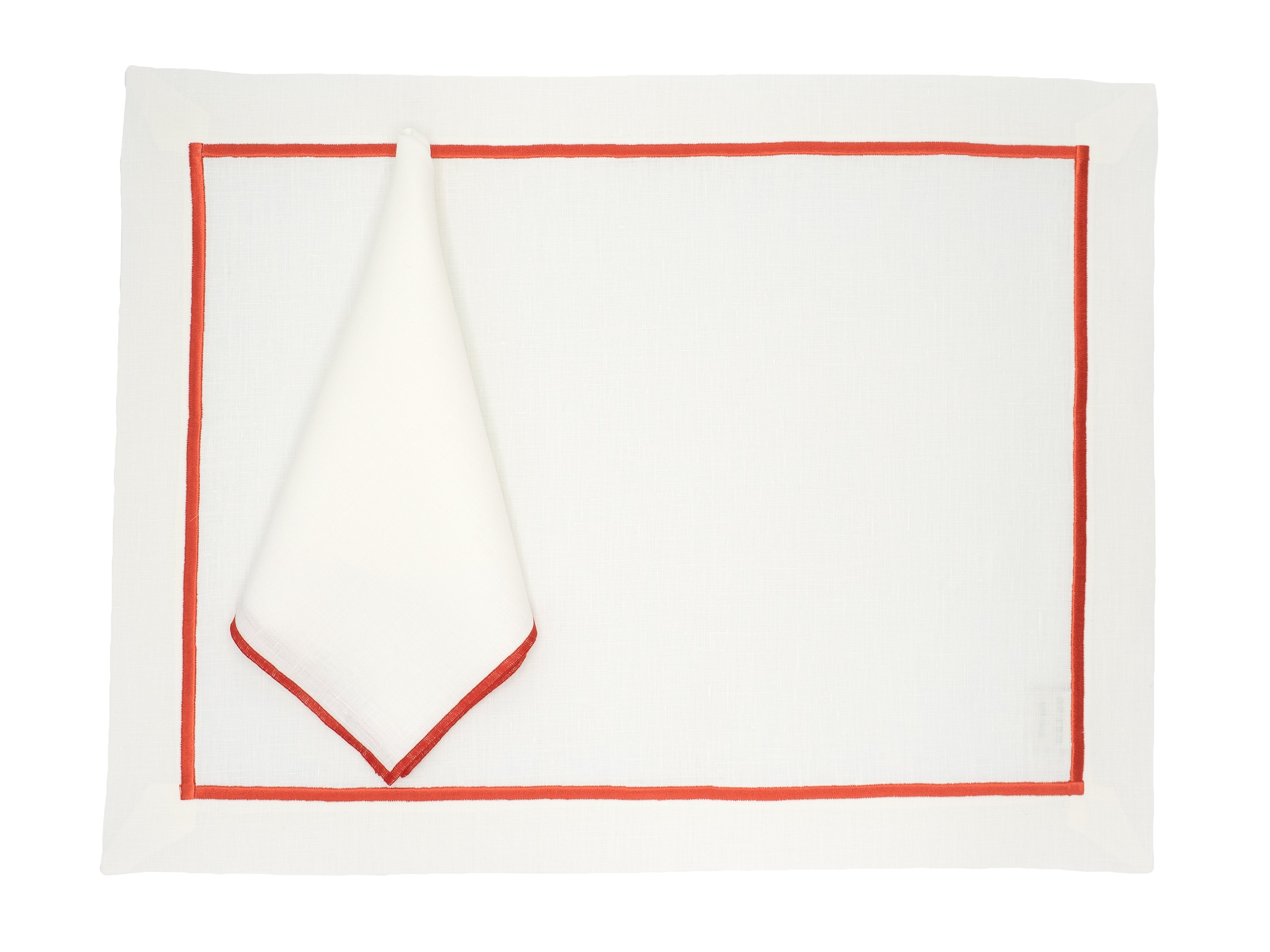 Set of 4 handmade linen placemats with red stitched borders, offering a luxurious touch for your dining table.