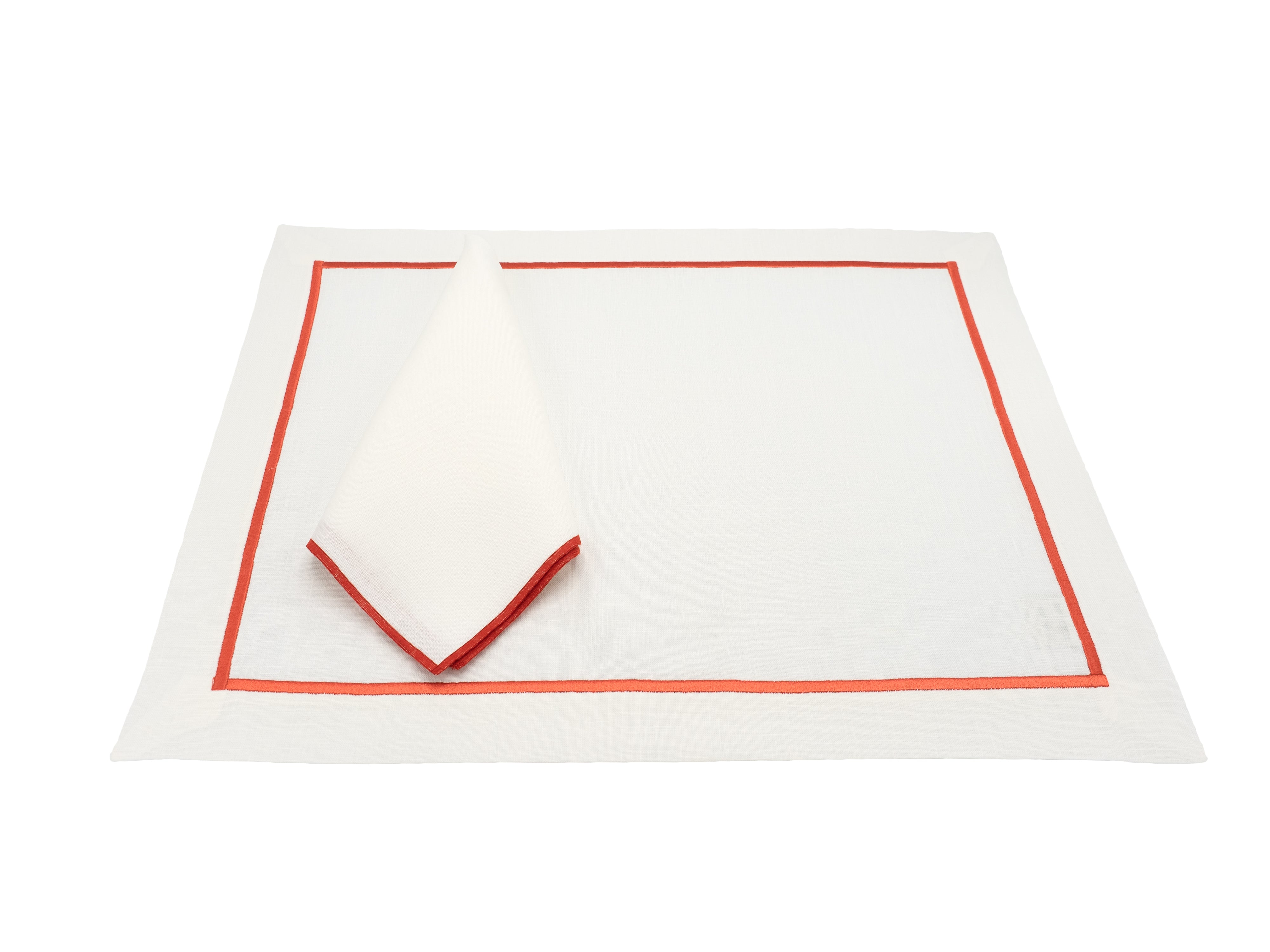 Linen placemats with red borders, made from 100% linen and crafted to bring both style and functionality to your table.