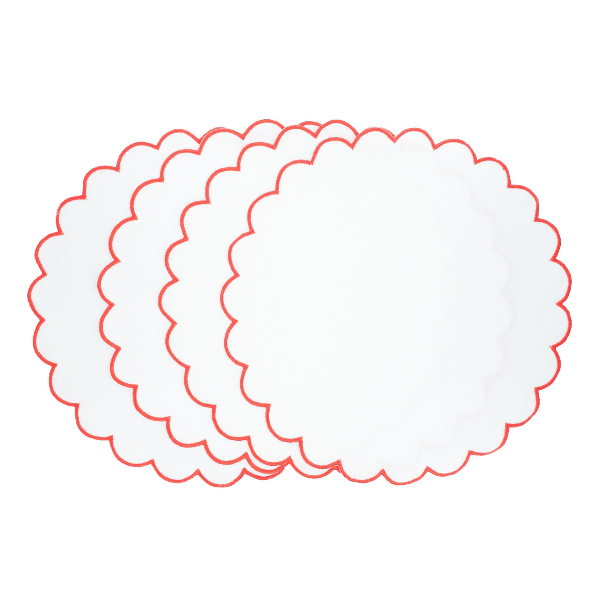 Handmade linen scalloped placemats, ideal for both formal events and casual family gatherings.