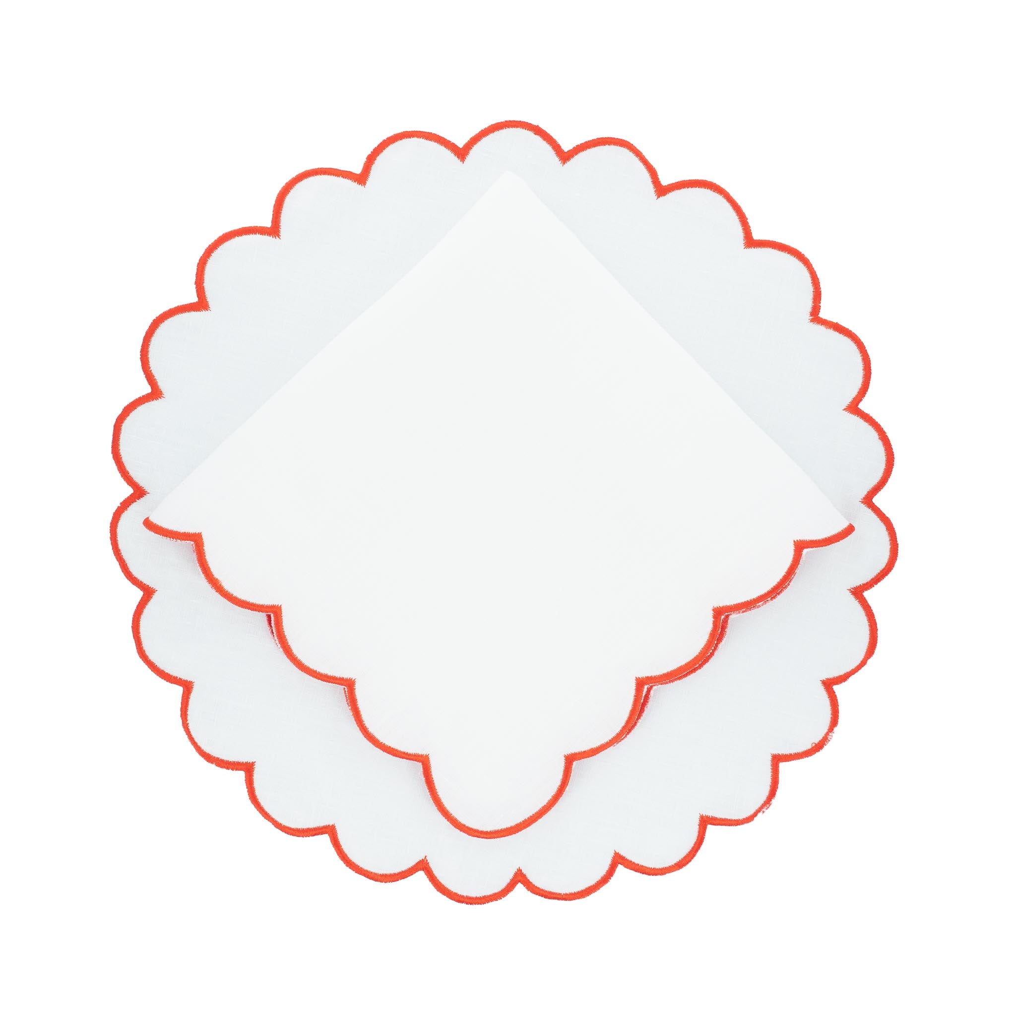 Premium linen scalloped placemats, 16 inches in diameter, perfect for elevating your dining decor.