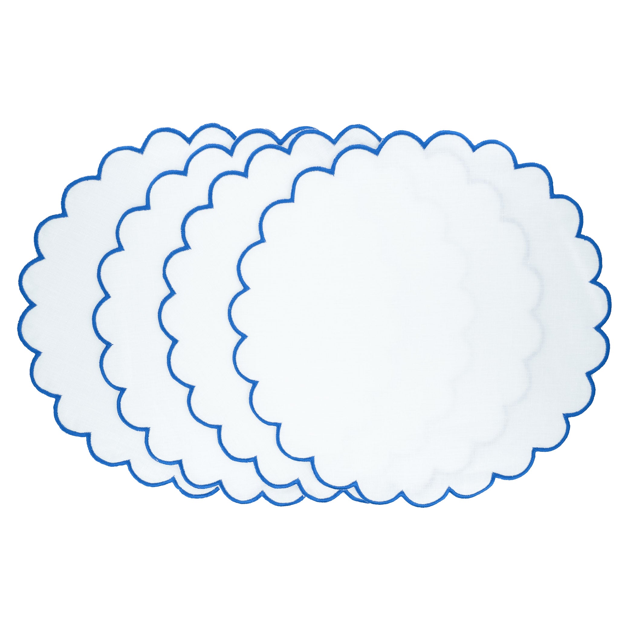 Handmade linen scalloped placemats, ideal for both formal events and casual family gatherings.