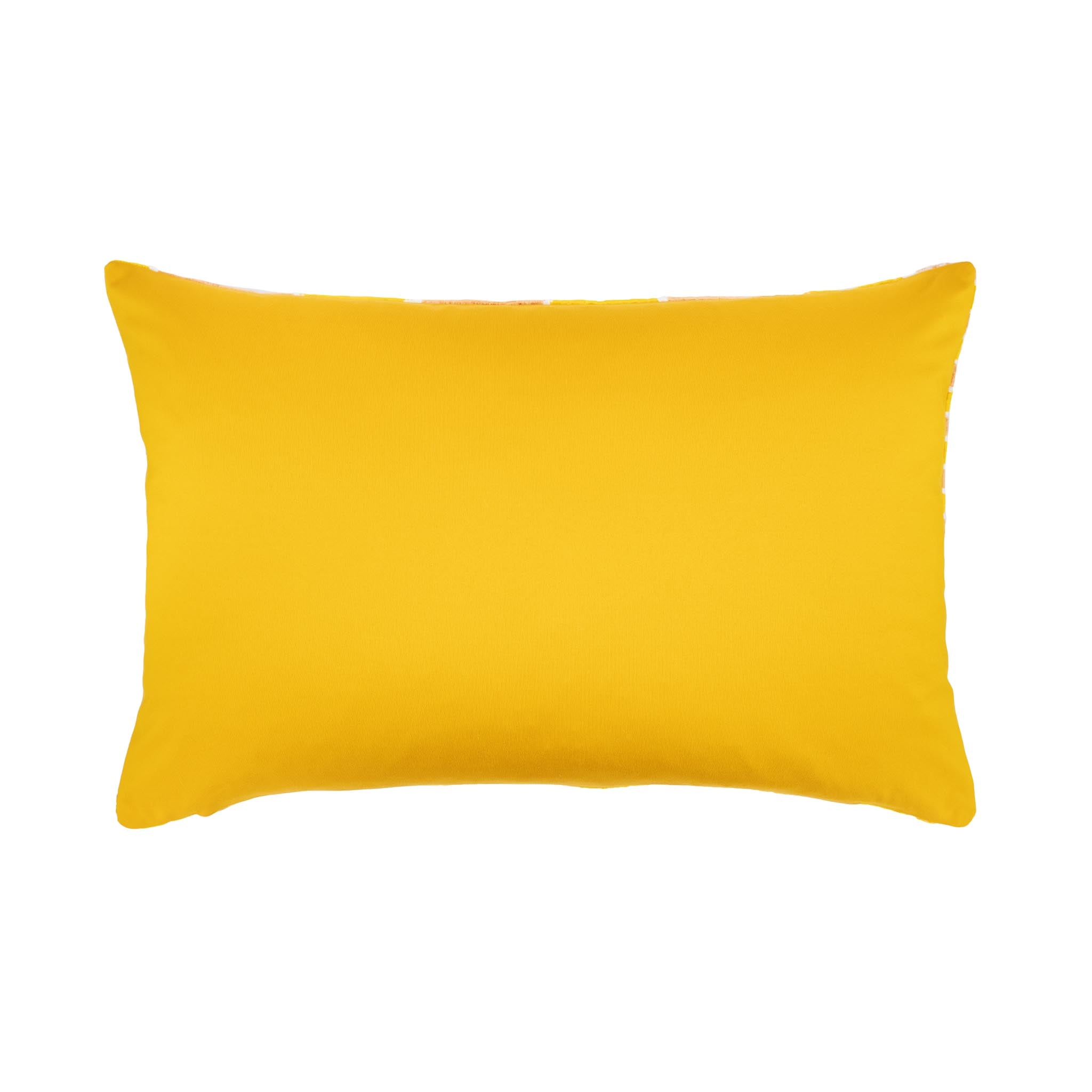 Bold yellow silk velvet throw pillow with geometric ikat design.