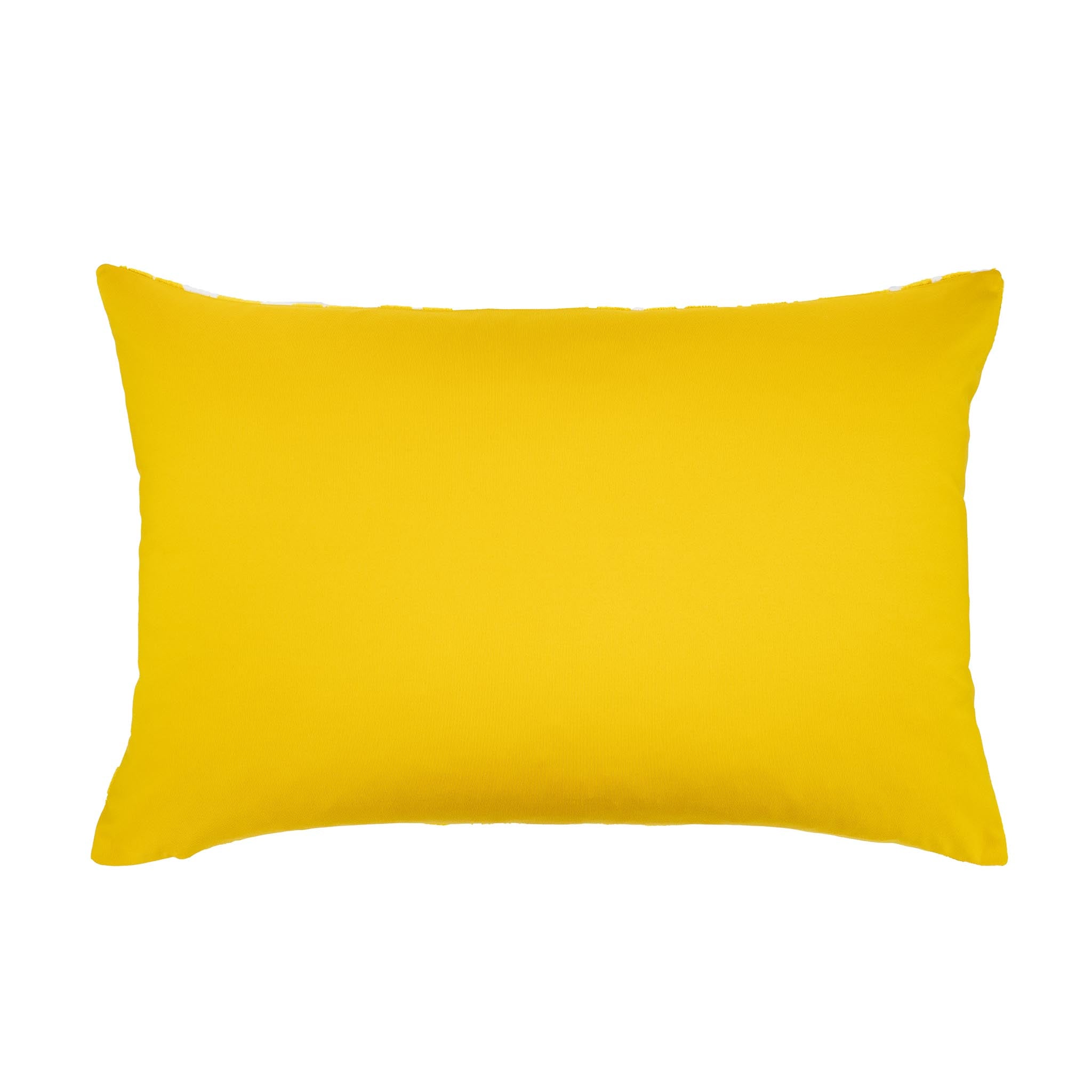 Handmade 100% silk velvet ikat pillow in vibrant yellow and white pattern.
