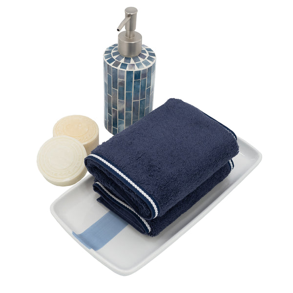 Navy Guest Towels With Chain French Borders Set of 2