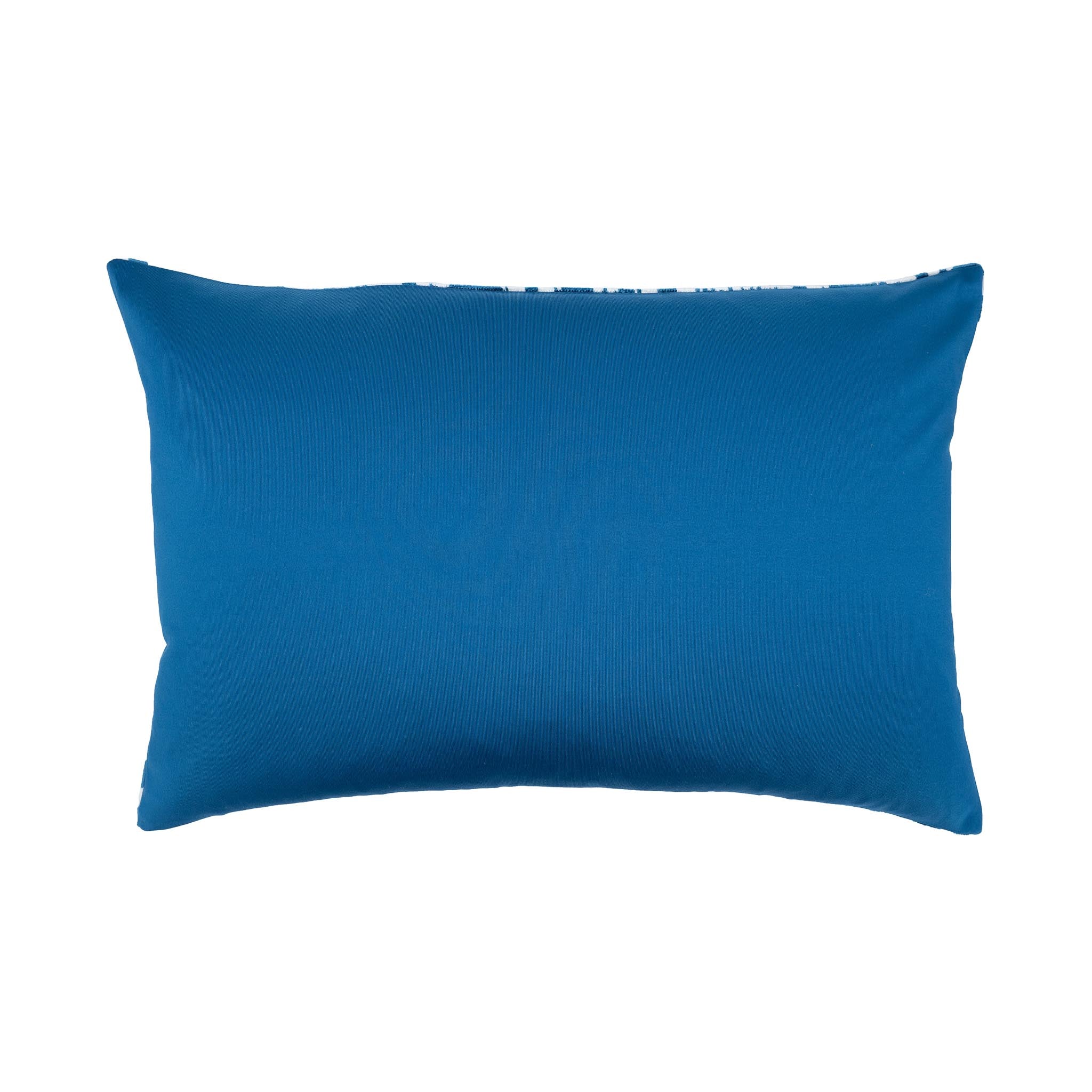 Modern geometric silk velvet ikat cushion in rich cobalt blue and white.