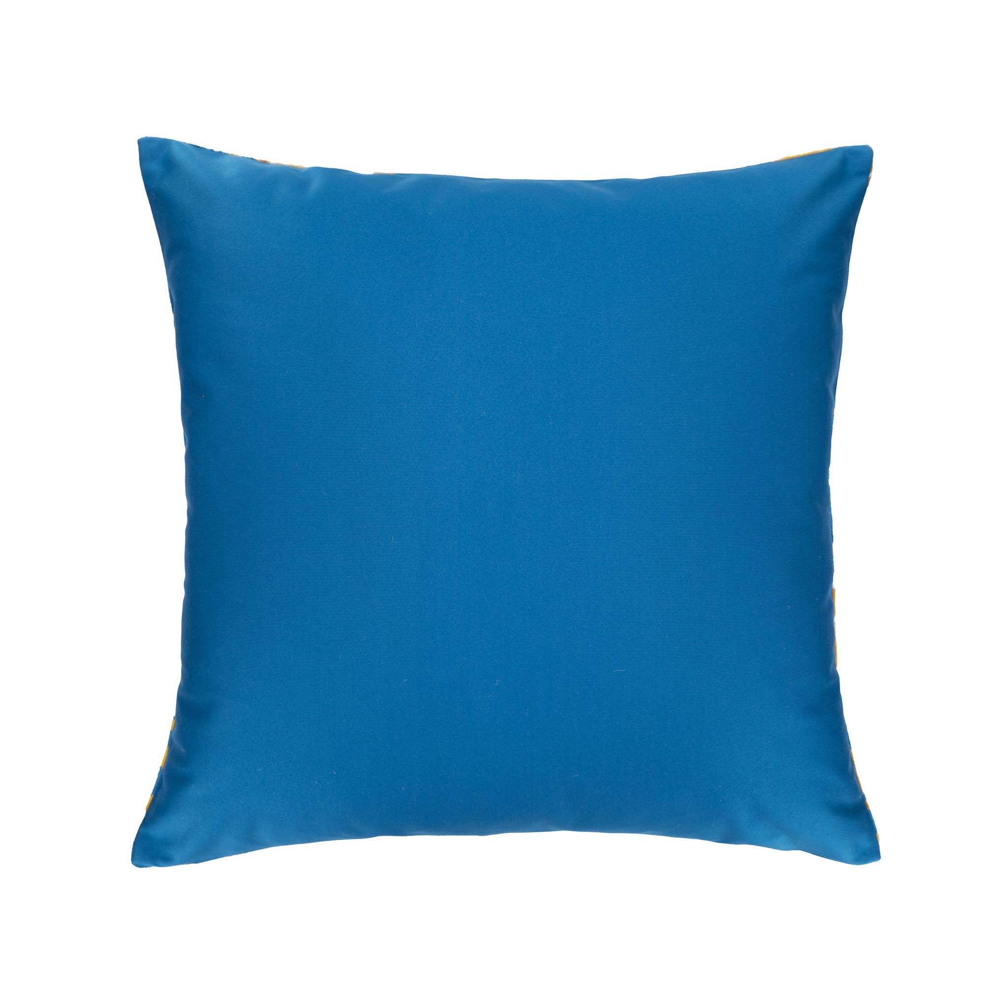 Modern decorative ikat pillow in blue and white, handcrafted from 100% silk velvet.