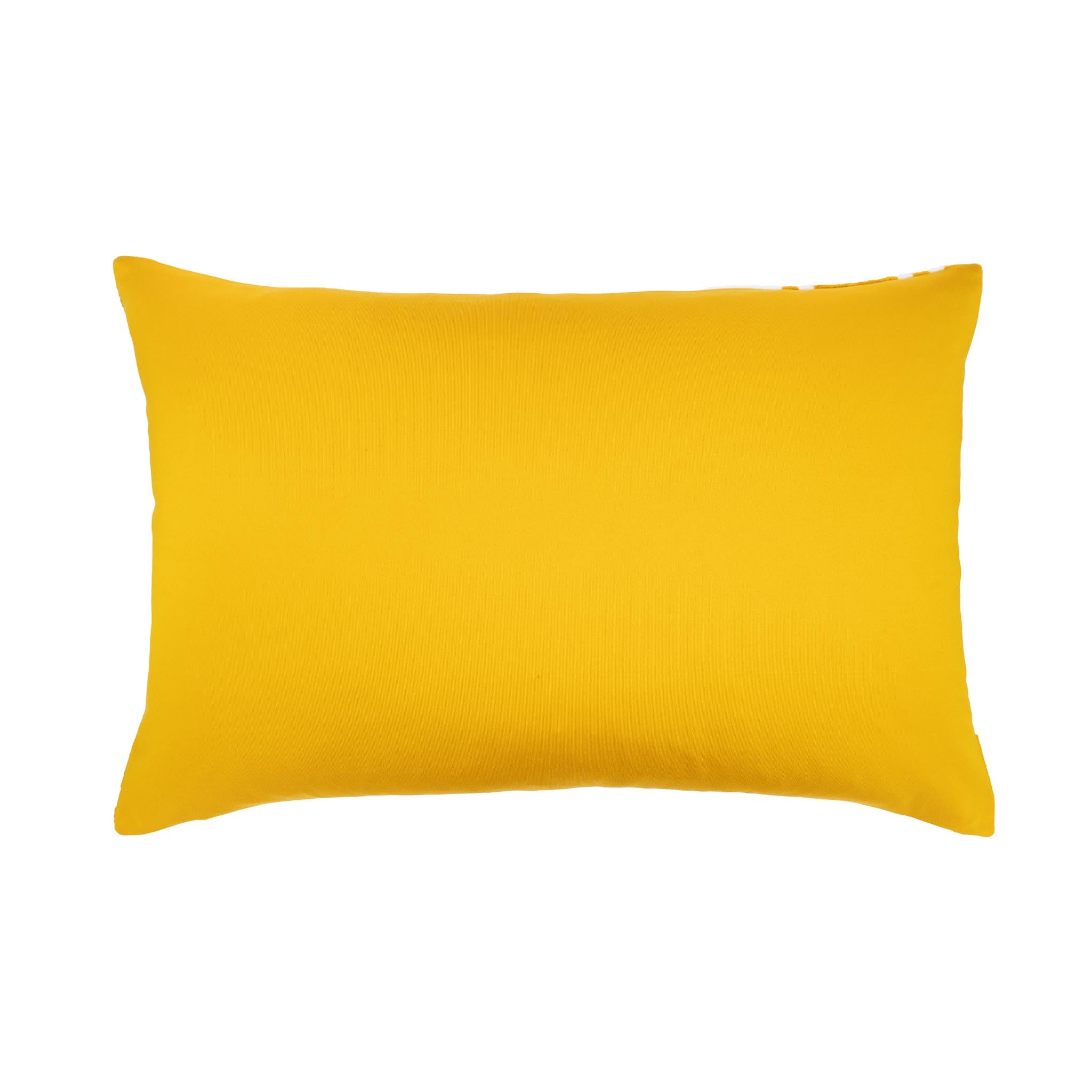 Handcrafted Omega Gold silk velvet ikat pillow with a striking interlocking pattern in warm tones.