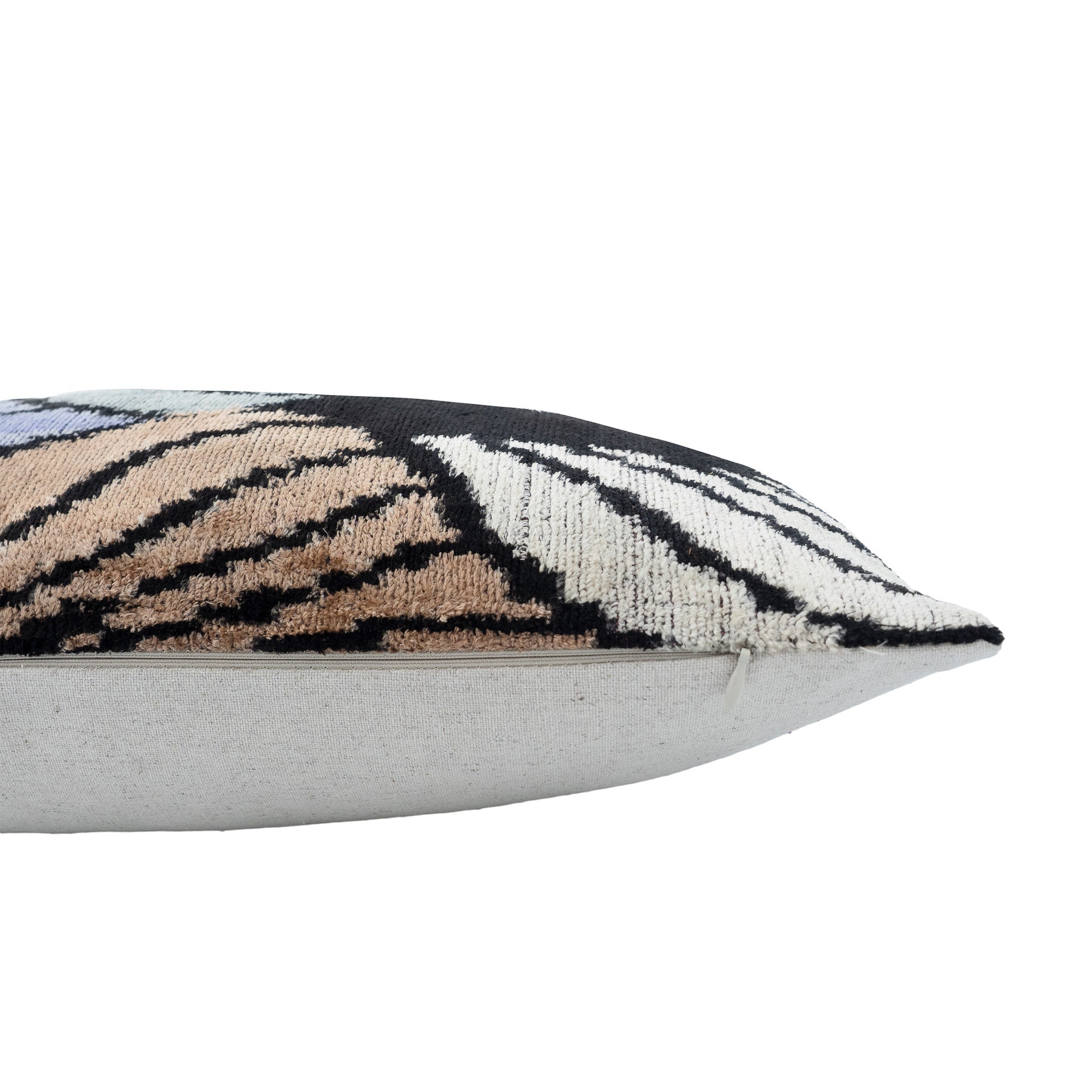 Silk velvet and linen-backed pillow cover featuring intricate Palm Beach Ikat patterns for stylish interiors.