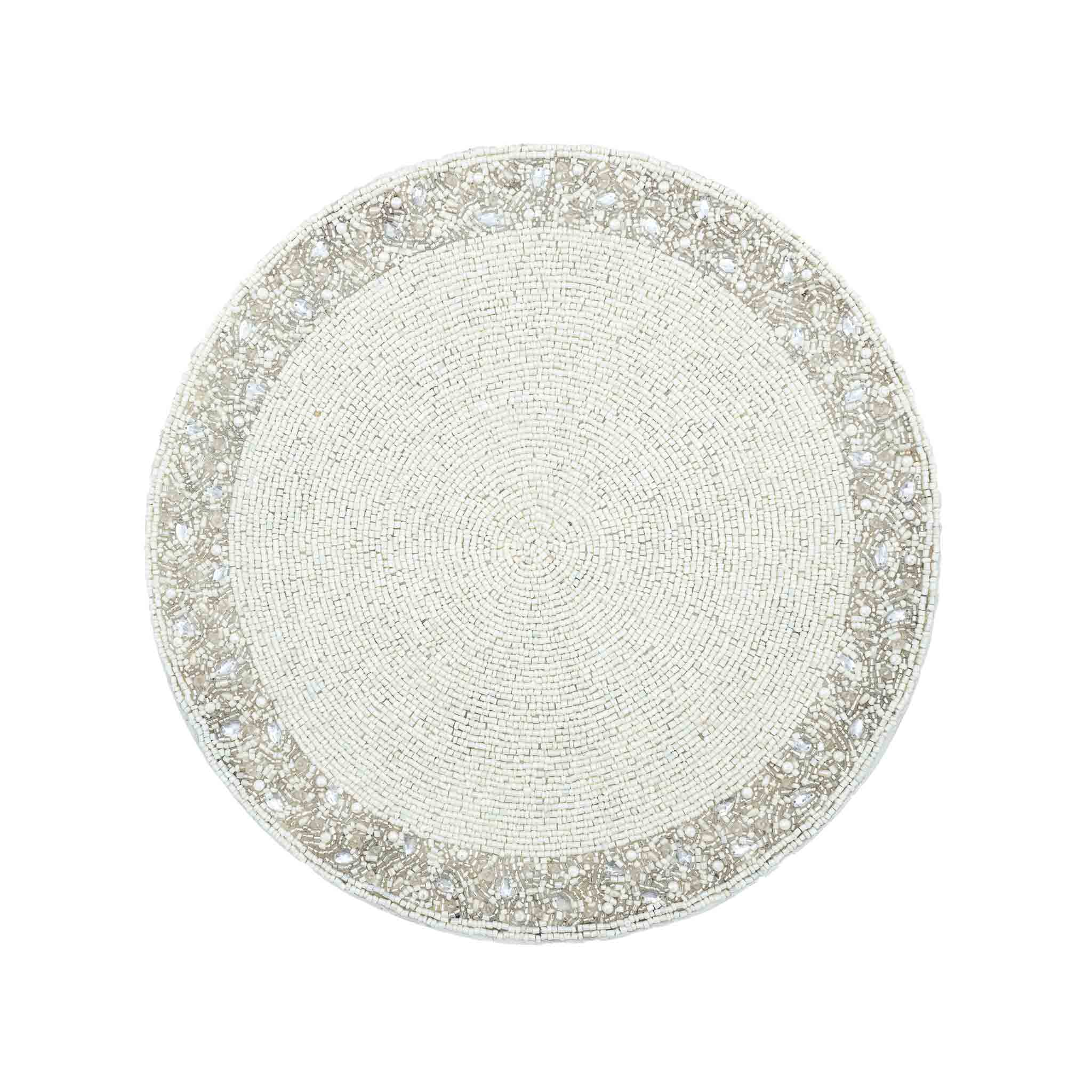 Set of 2 Pearl Placemats with white and pearl glass beads, perfect for adding sophistication to your table setting.