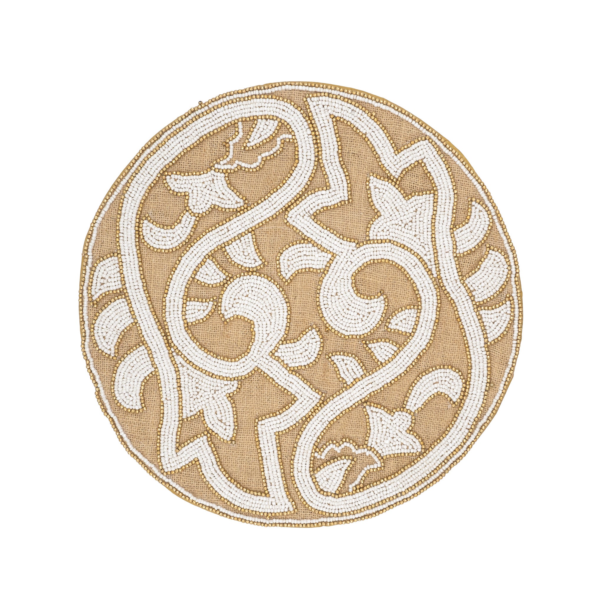 Set of 2 Pisces placemats with gold and white glass beads, ideal for adding a touch of ancient Greek-inspired elegance to your table.