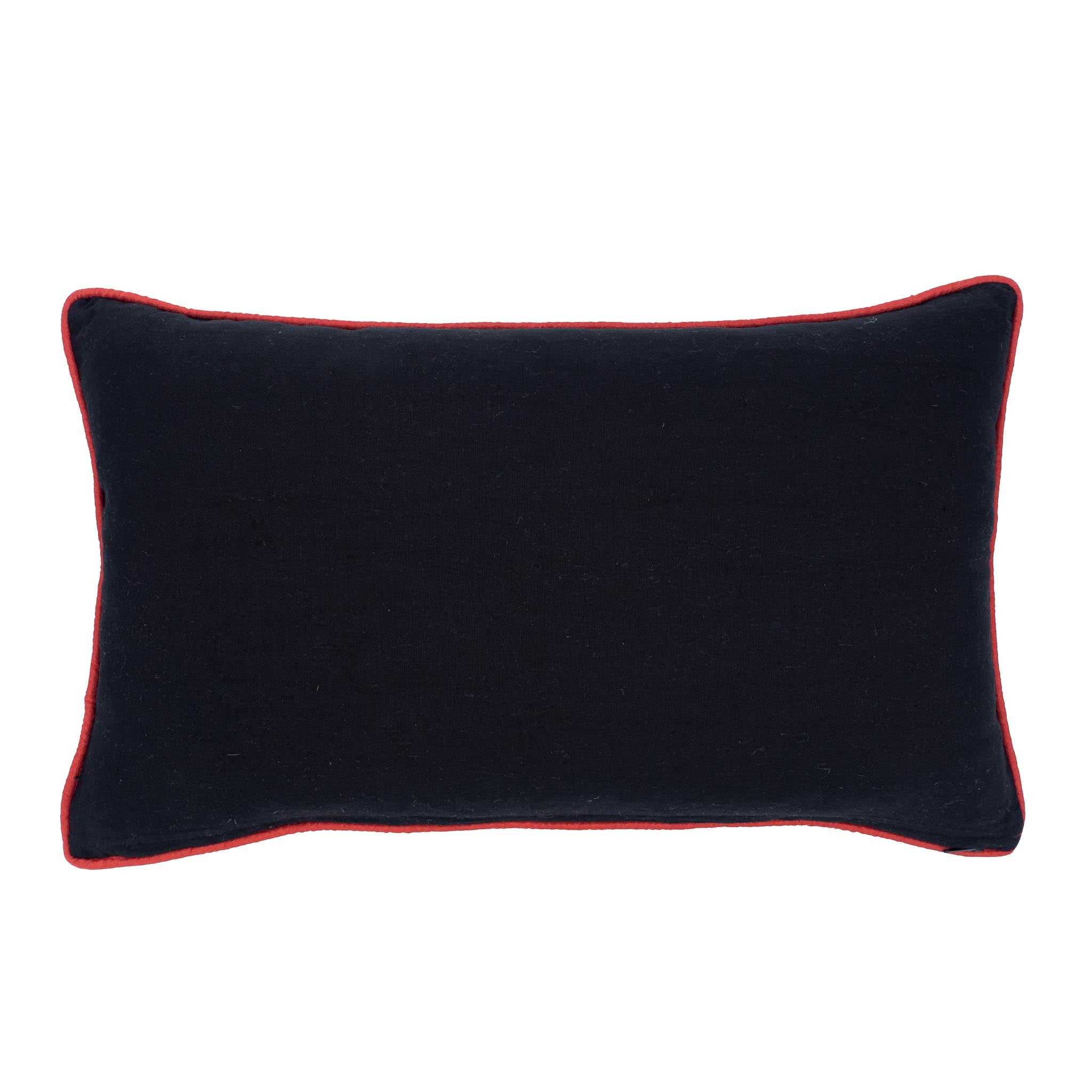 Luxurious hand embroidered Poppies Black Throw Pillow, 12" x 20", made with linen and cotton, perfect for adding a stylish and tactile element to your decor.