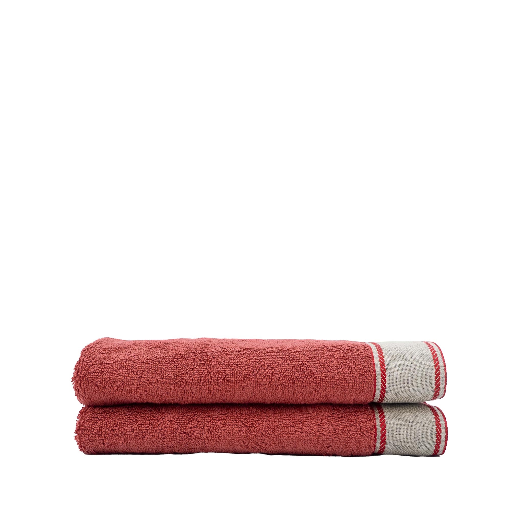 Red Guest Towels With Linen Chain Borders Set of 2