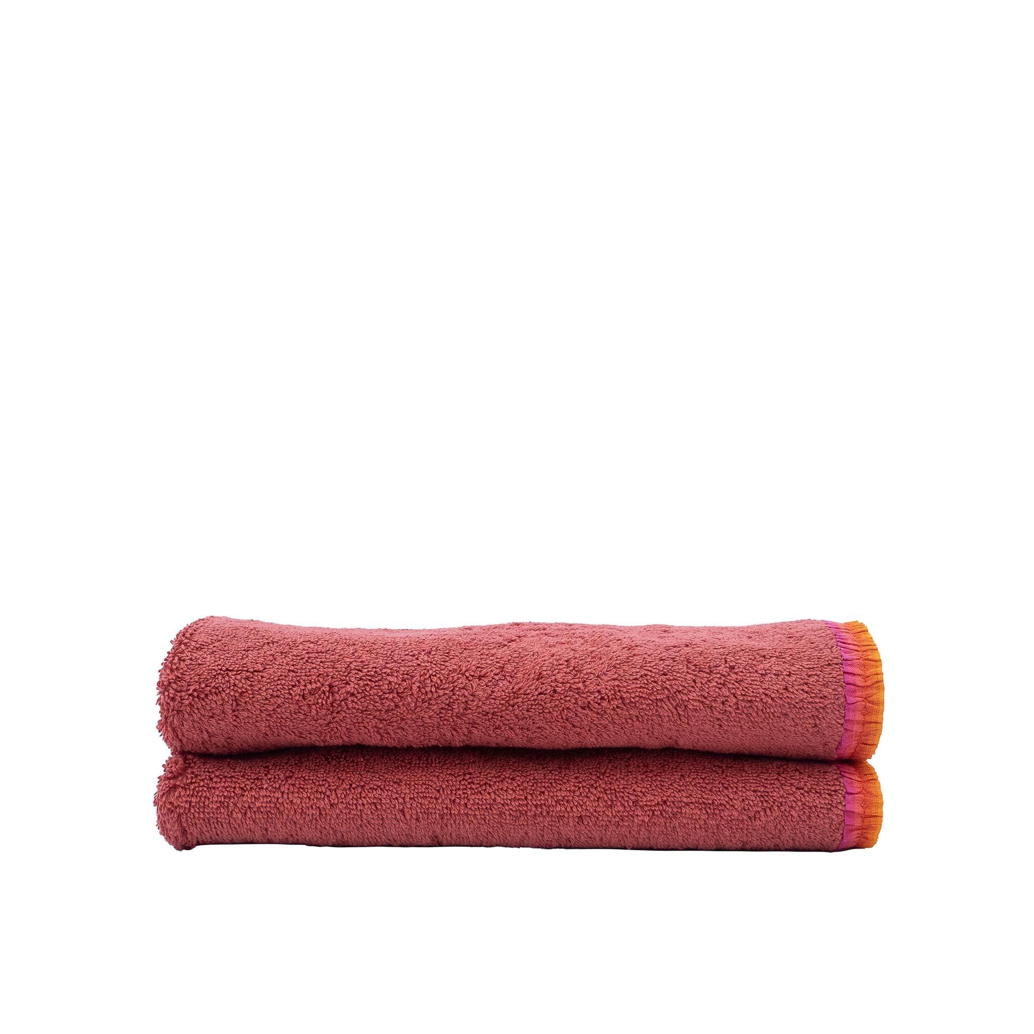 Red Guest Towels With Orange French Borders, Set of 2
