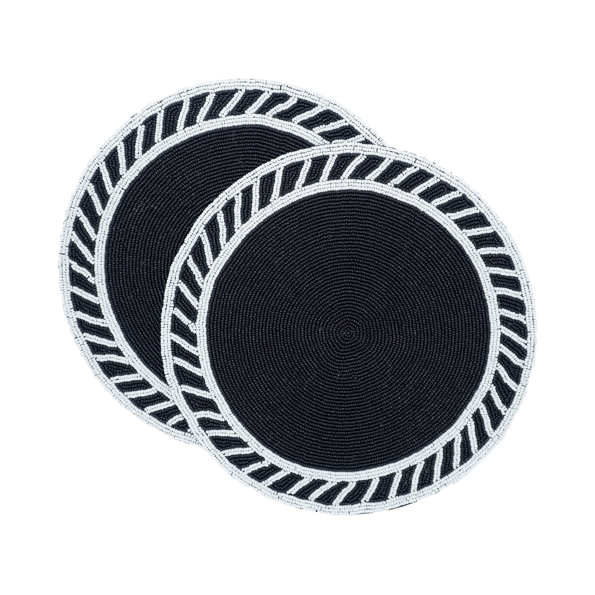 Roma Glass Beaded Placemats, featuring a beautiful black and white bead design for a refined and textured dining experience.