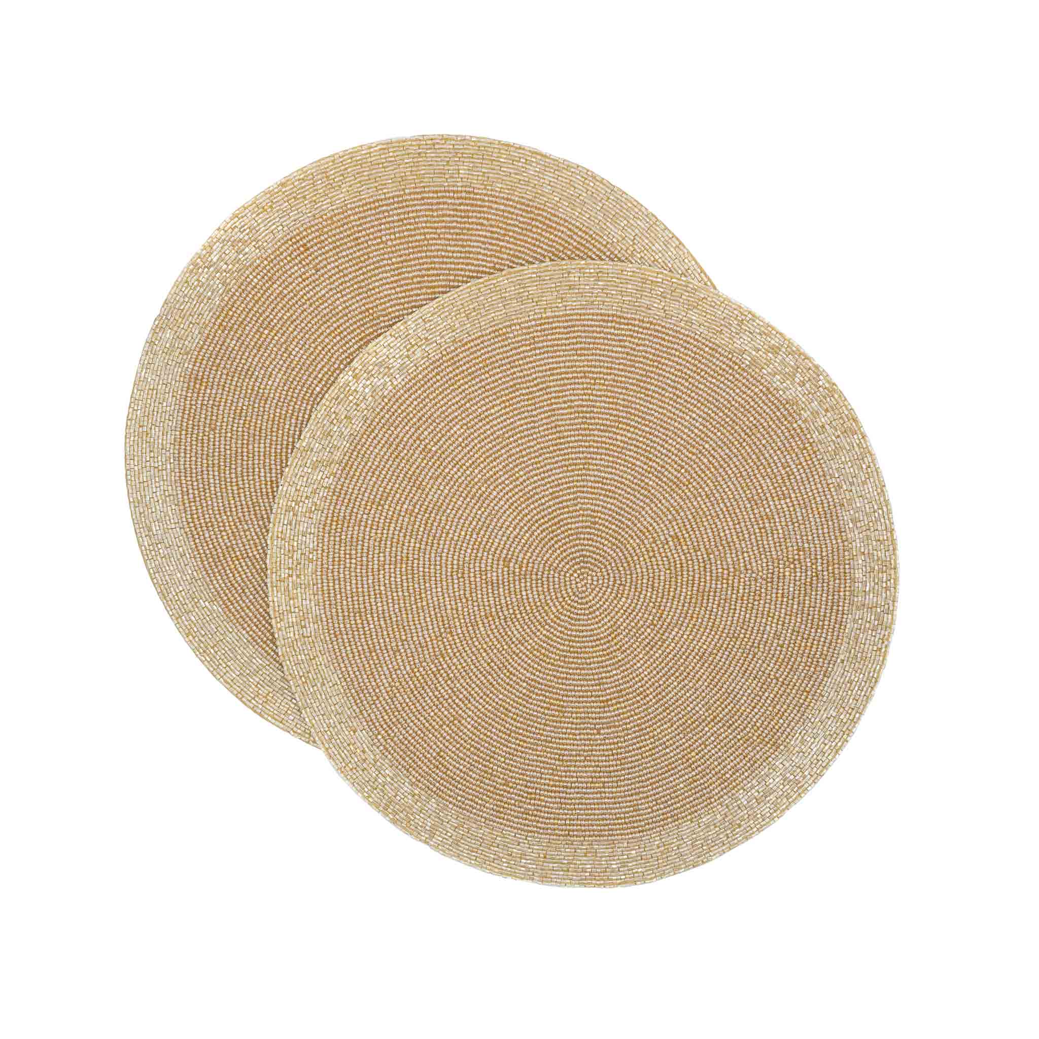 Set of 2 Sol Placemats with golden glass beads, perfect for elevating your table with sophistication and shine.