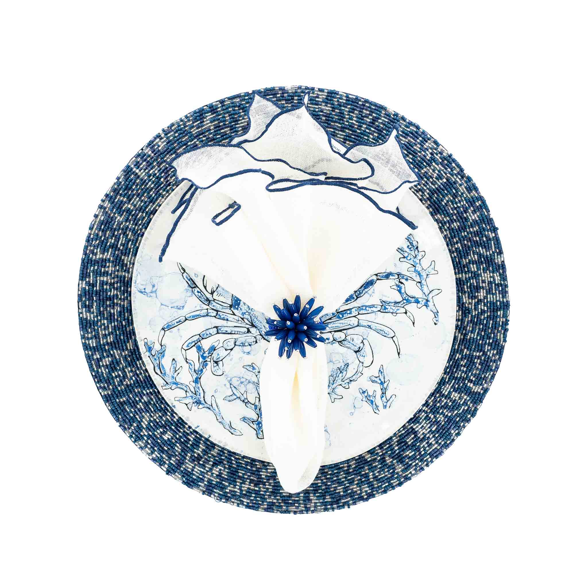 Set of 2 Starlight Placemats, with luxurious navy and gold glass beads that shimmer and shine on your dining table.