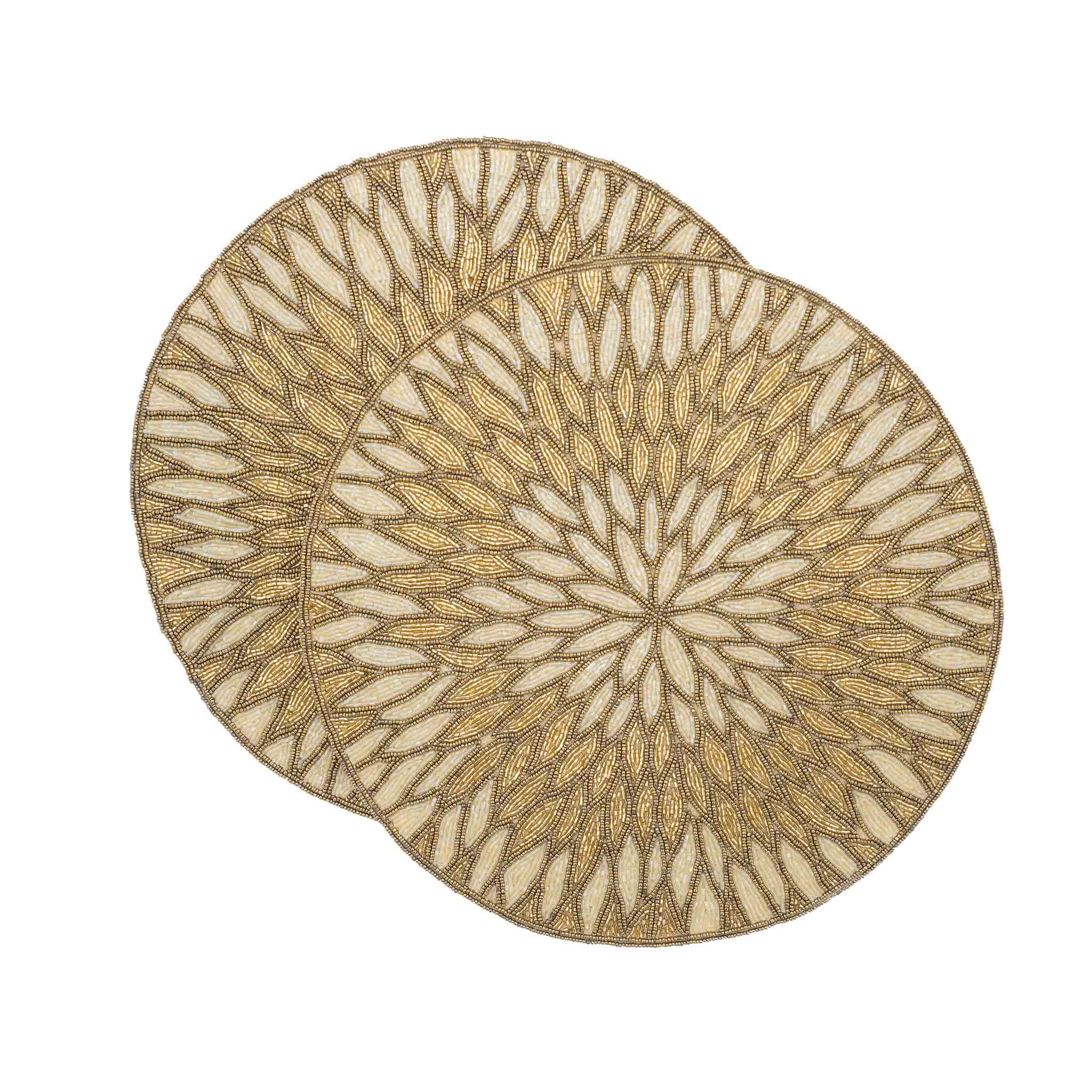 Set of 2 Summer Sun Placemats with golden glass beads, perfect for adding a touch of luxury to your table.